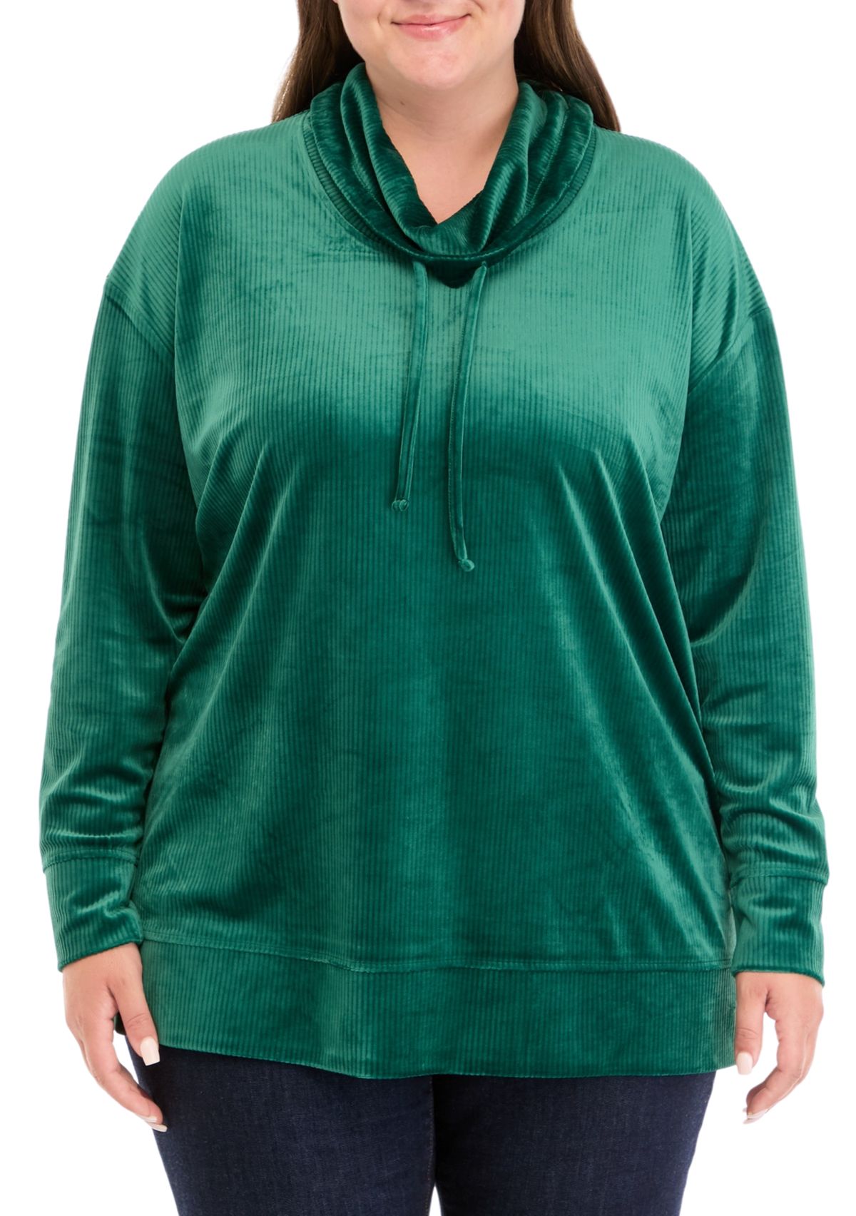 Plus Size Velour Rib Cowl Neck Tunic Sweatshirt