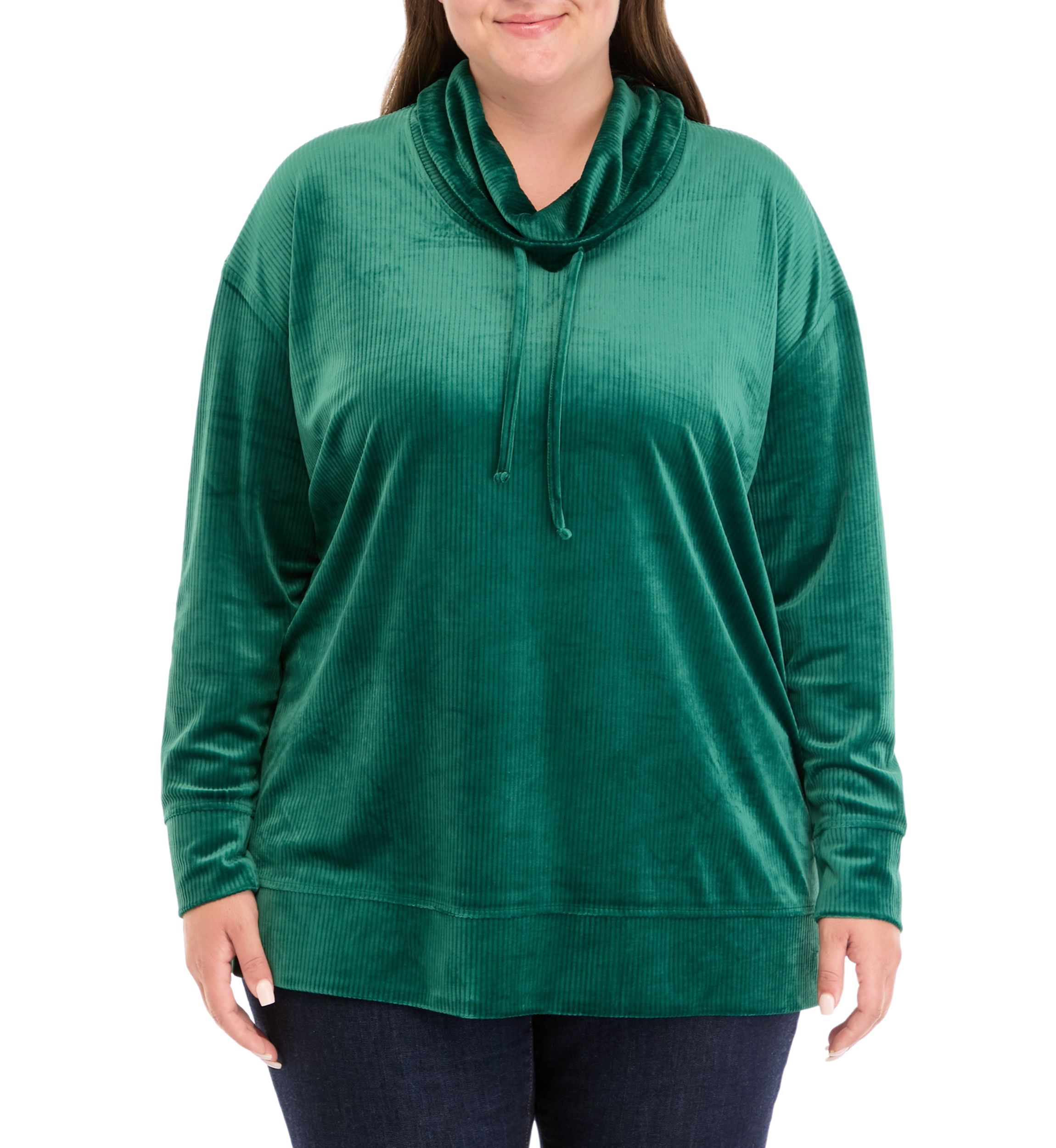 Plus Size Velour Rib Cowl Neck Tunic Sweatshirt