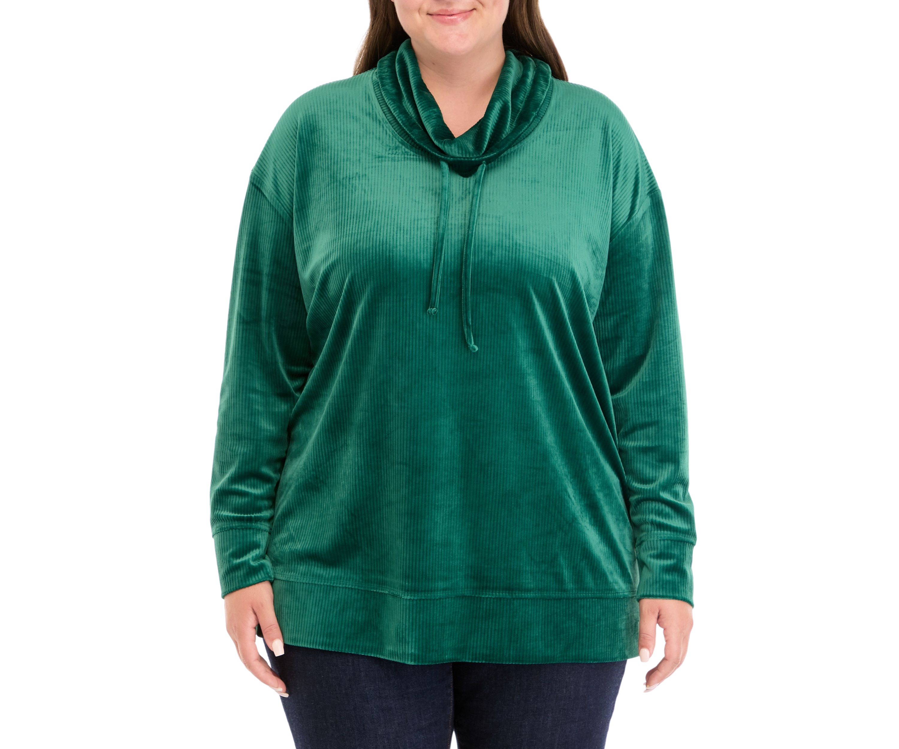Plus Size Velour Rib Cowl Neck Tunic Sweatshirt