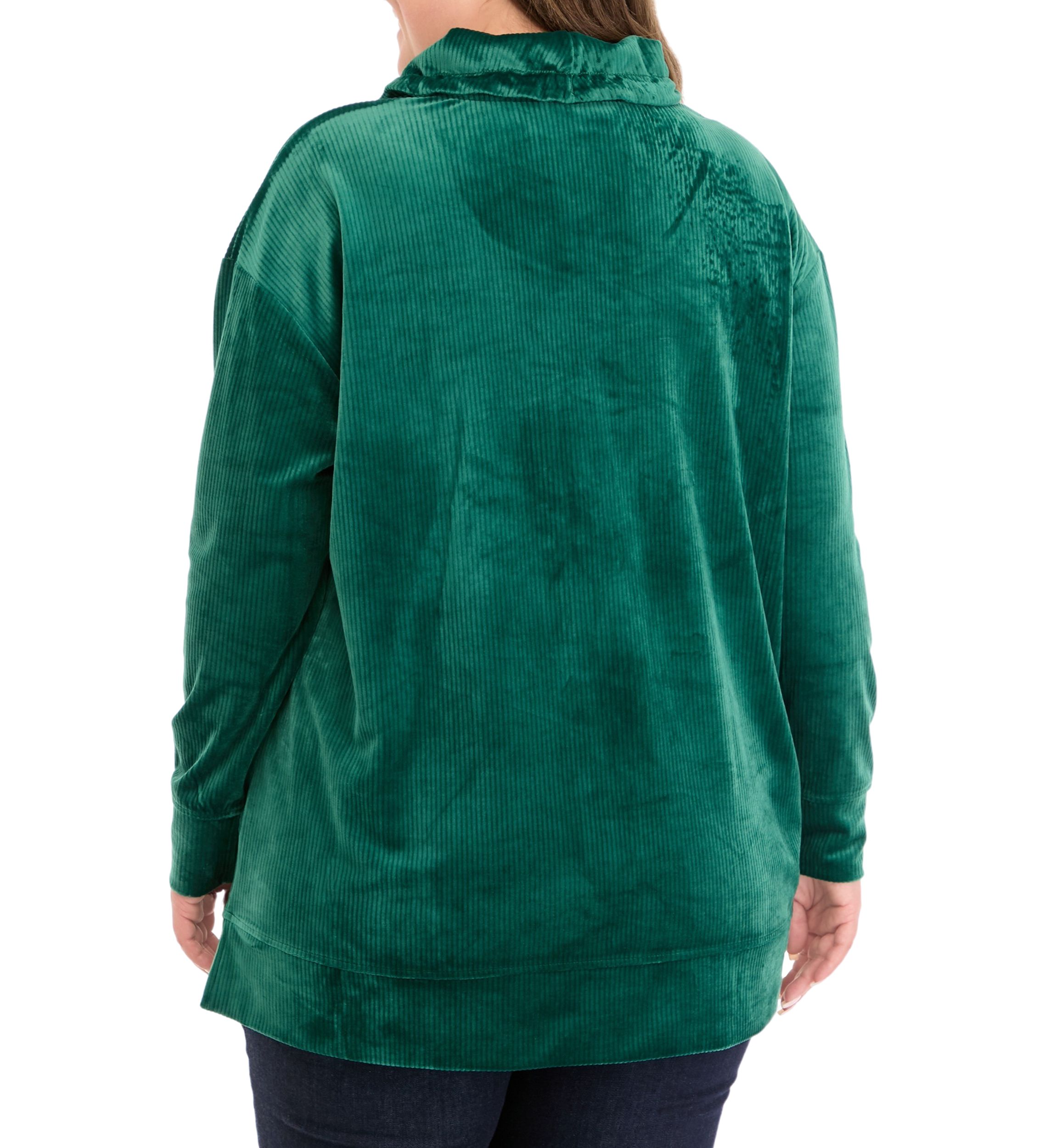Plus Size Velour Rib Cowl Neck Tunic Sweatshirt