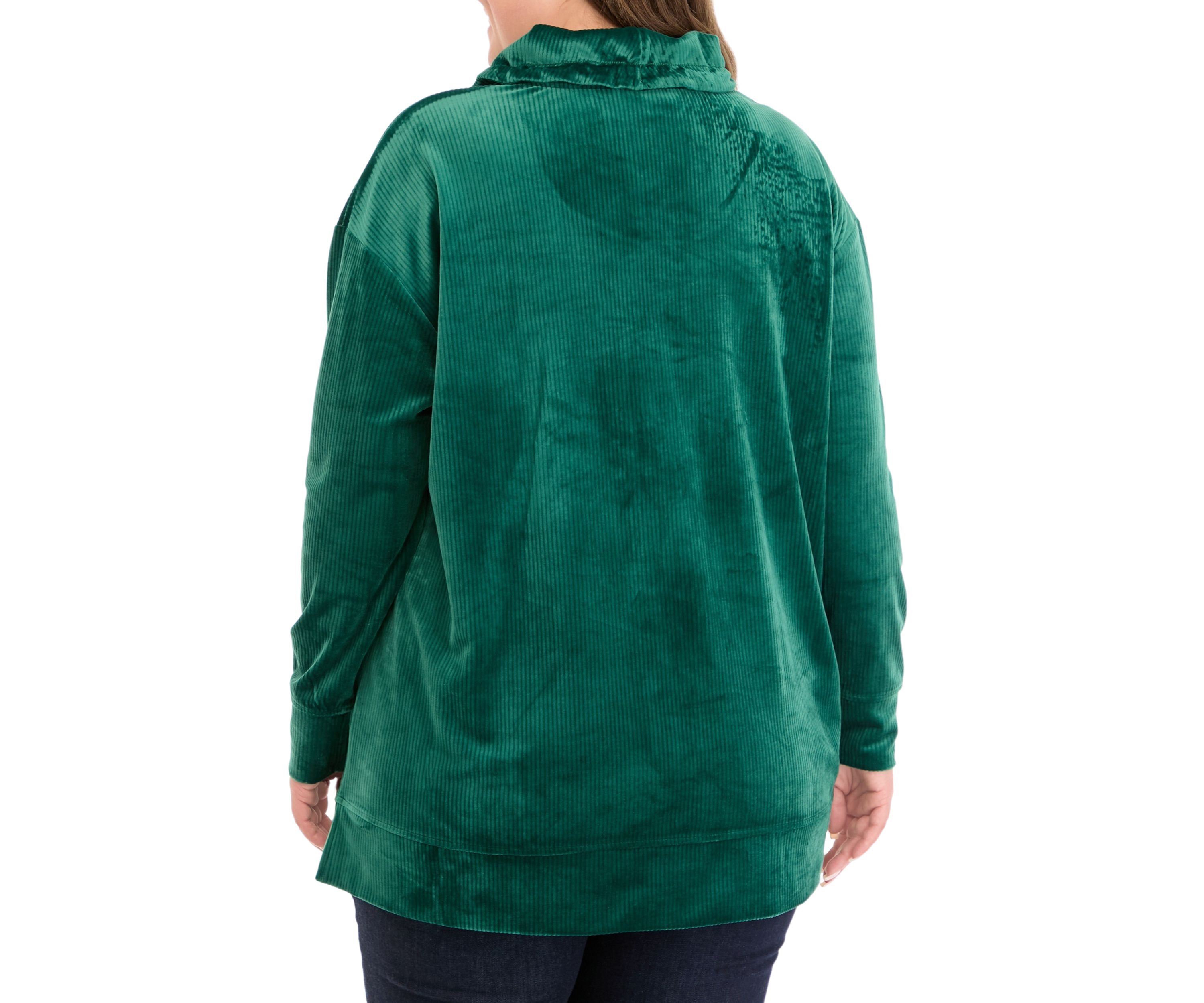 Plus Size Velour Rib Cowl Neck Tunic Sweatshirt