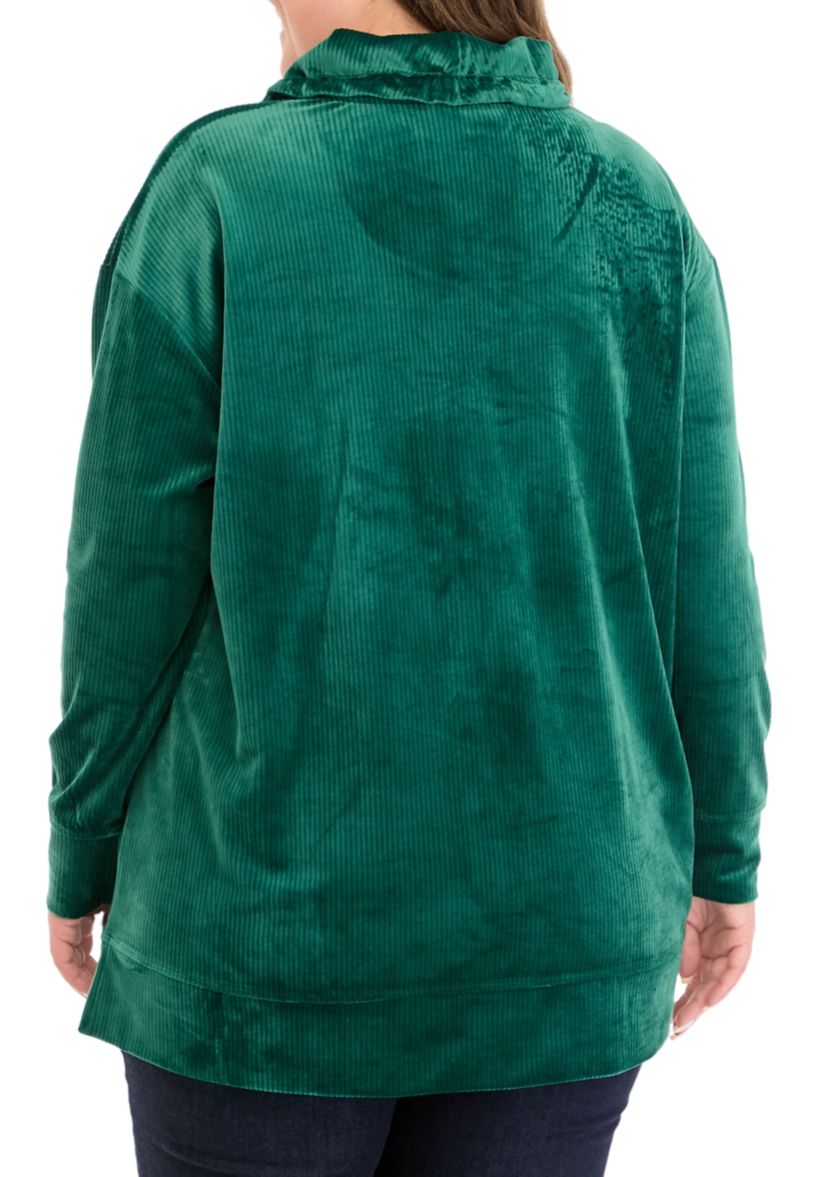 Plus Size Velour Rib Cowl Neck Tunic Sweatshirt