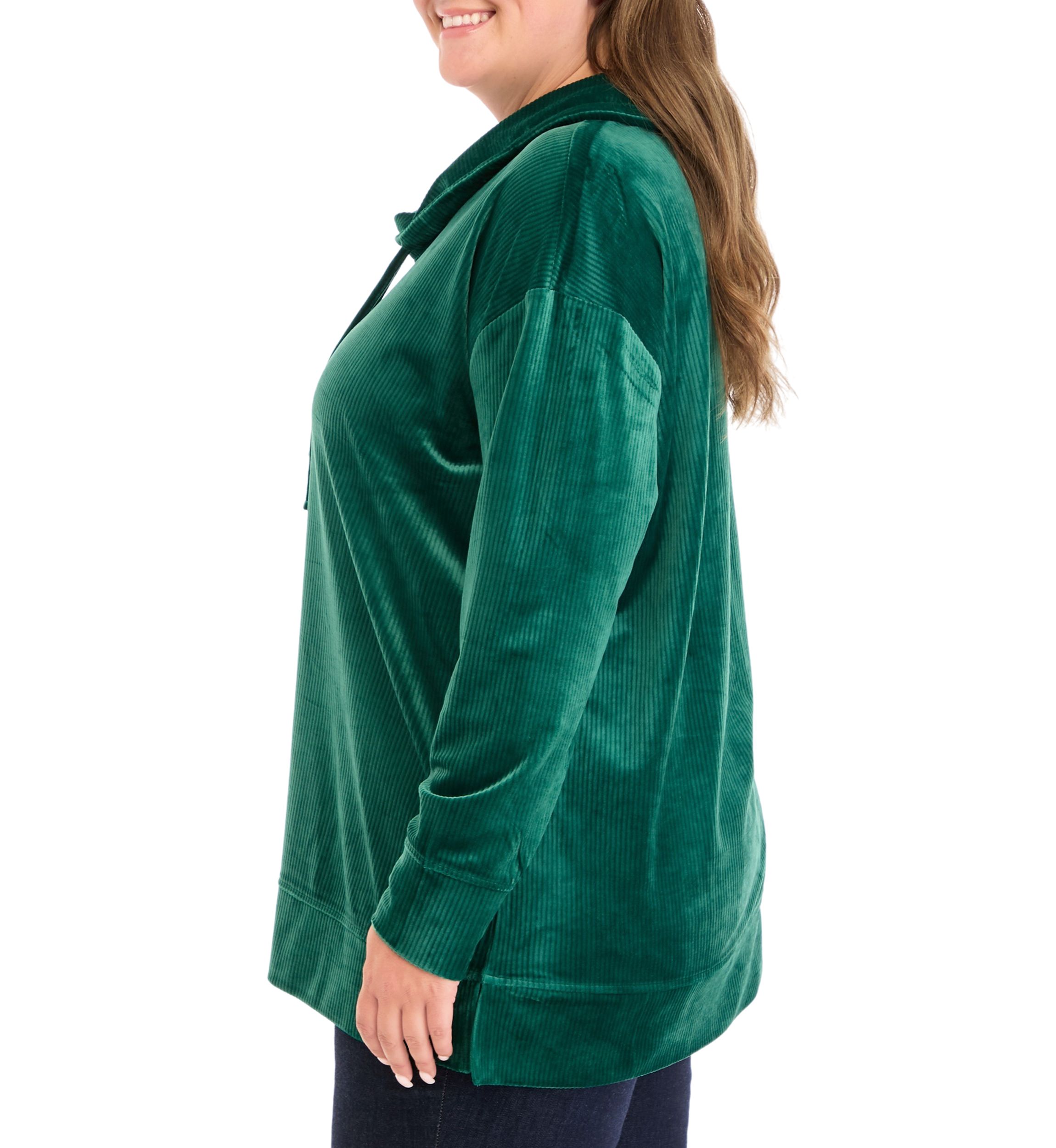 Plus Size Velour Rib Cowl Neck Tunic Sweatshirt