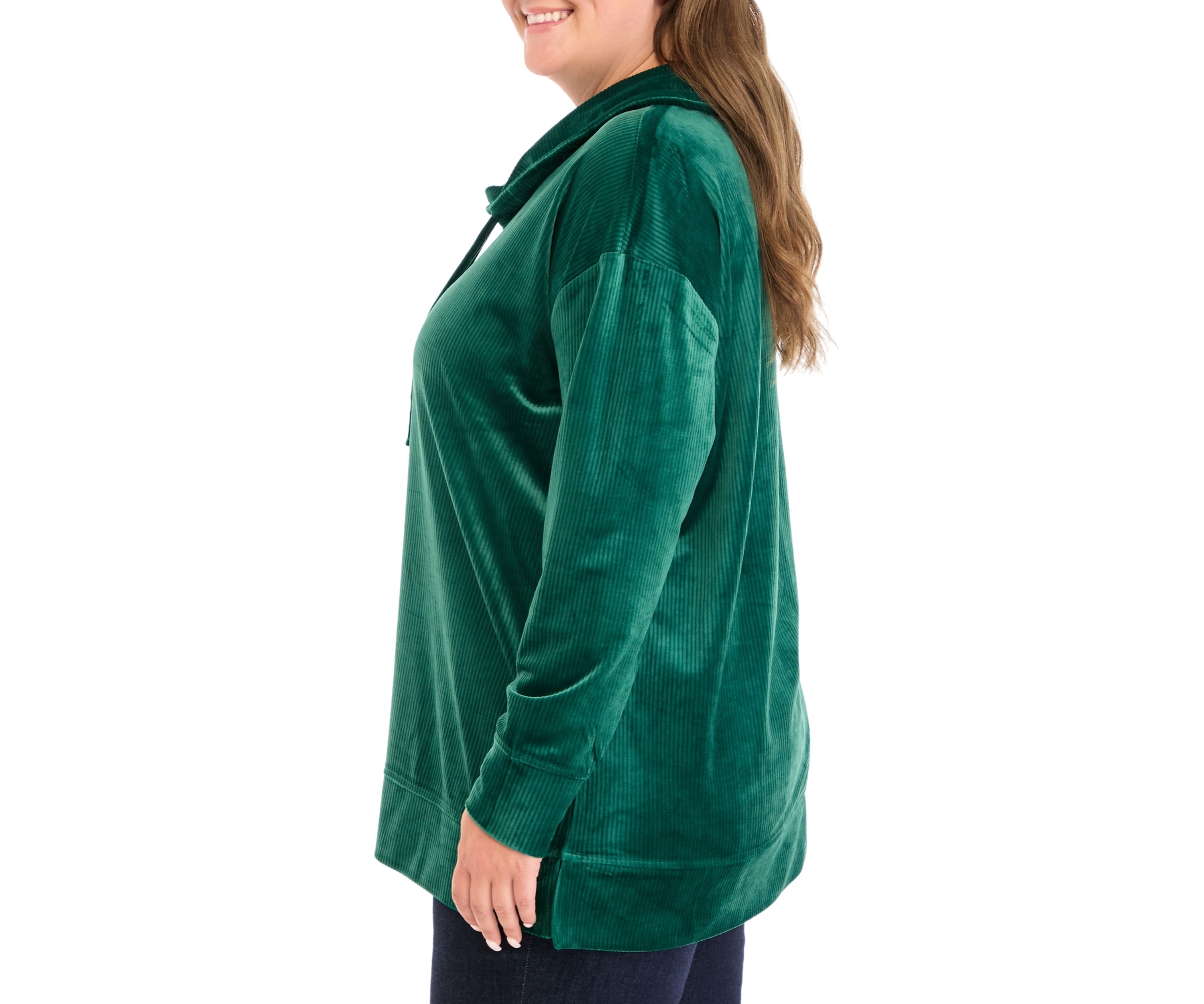 Plus Size Velour Rib Cowl Neck Tunic Sweatshirt