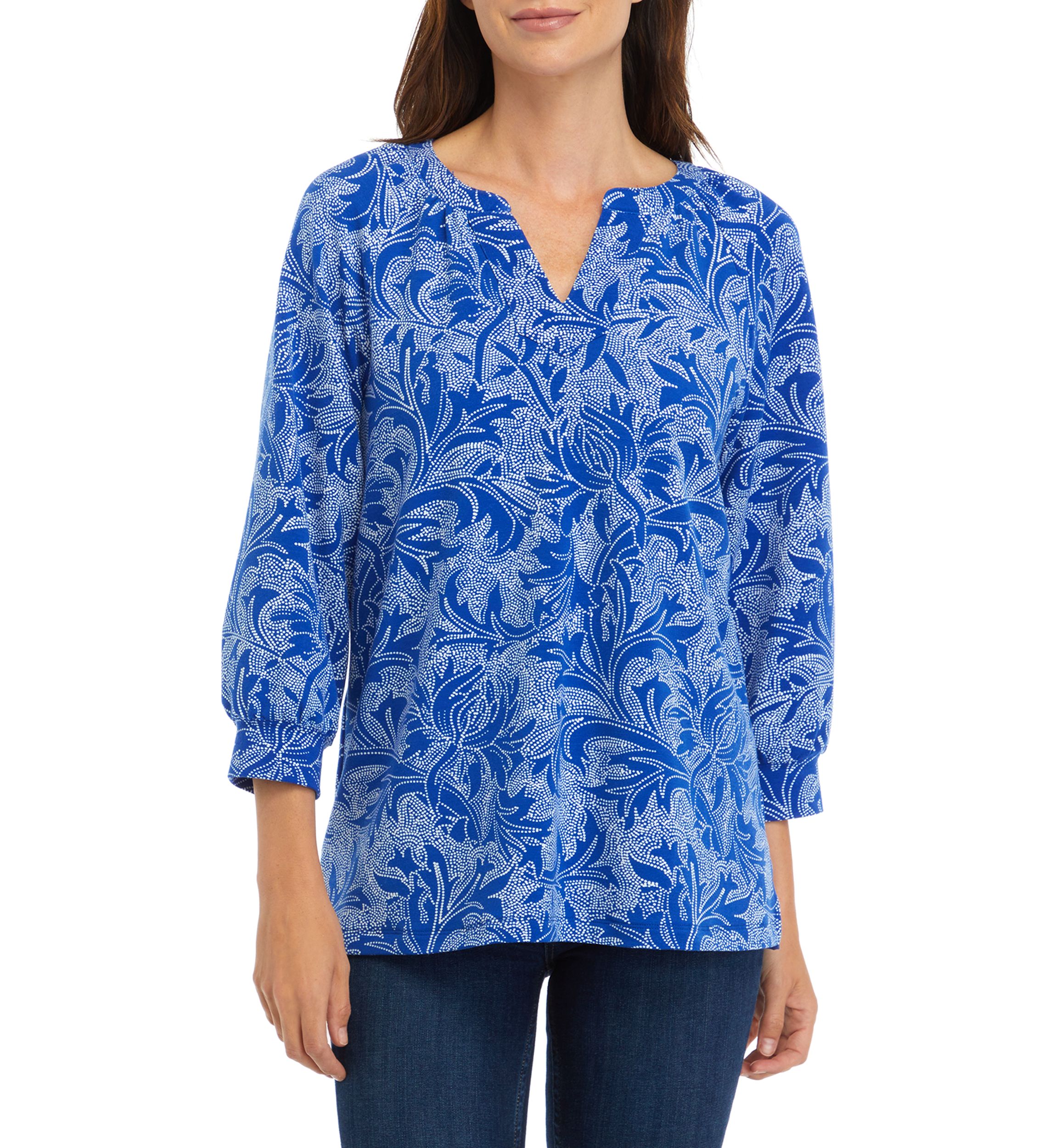 Womens Printed Peasant Top