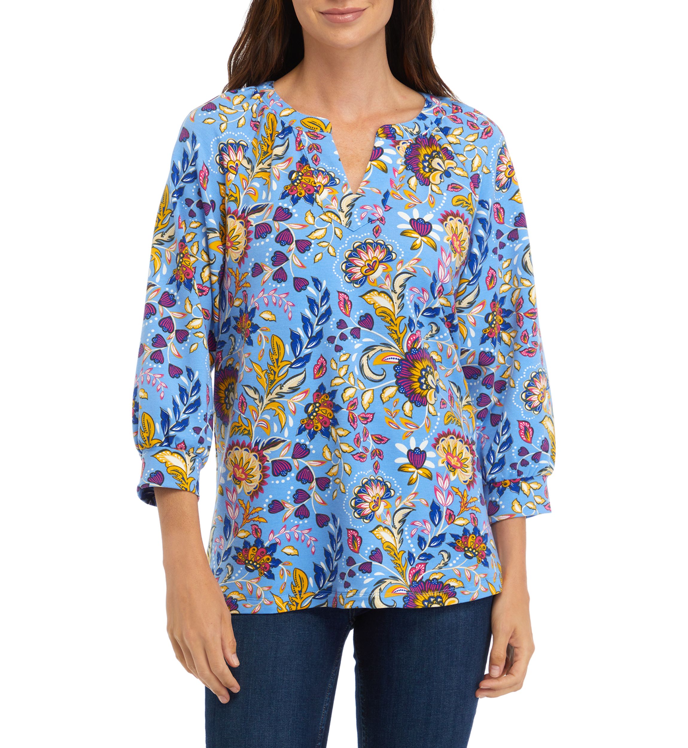 Womens Printed Peasant Top