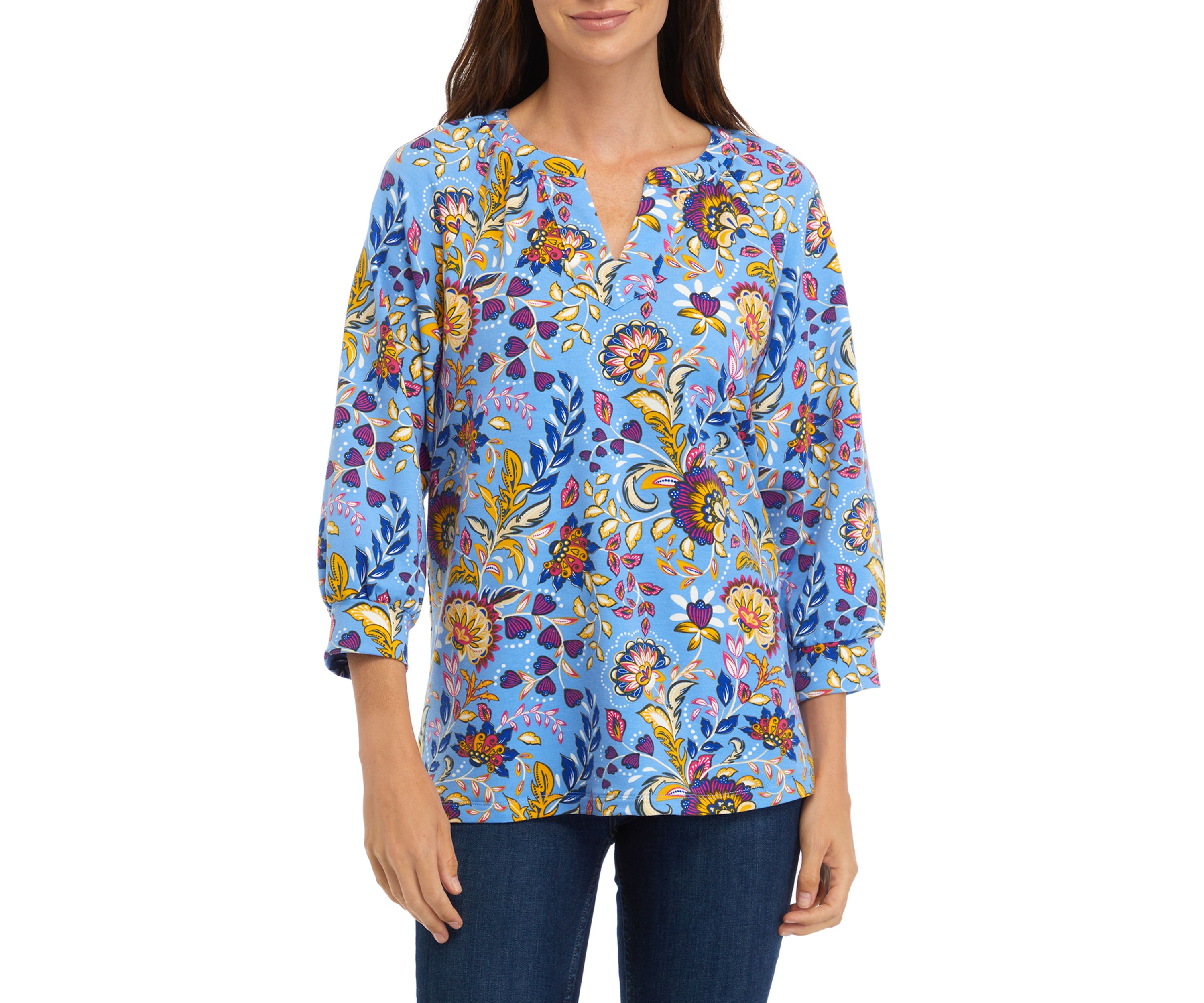 Womens Printed Peasant Top