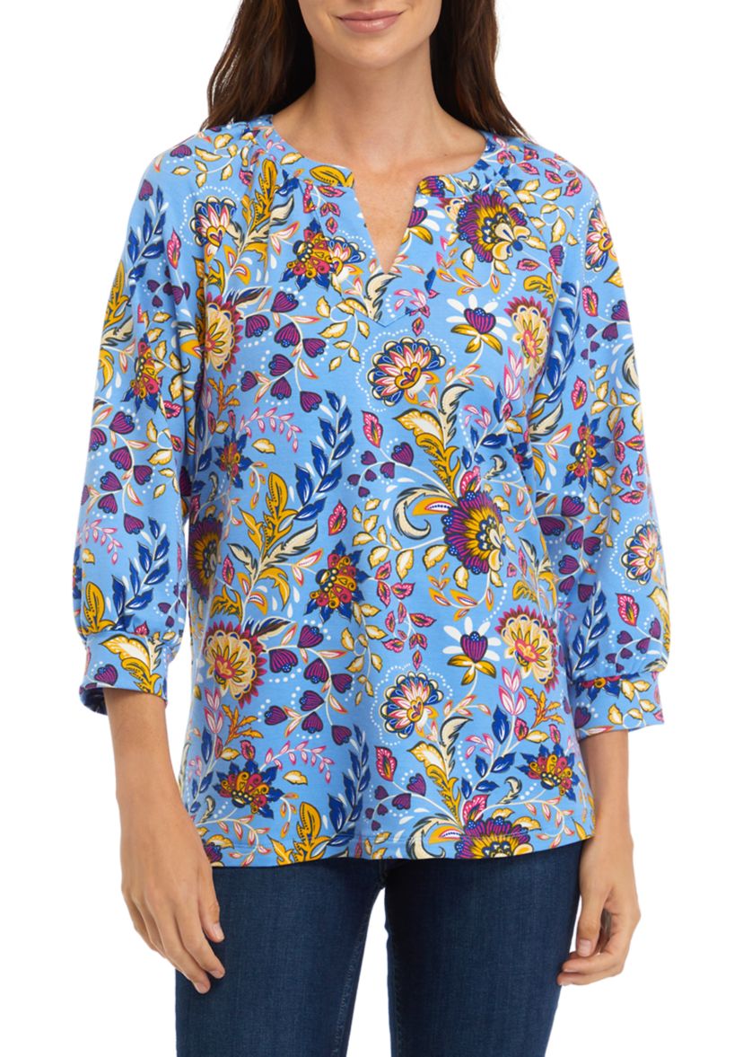 Womens Printed Peasant Top