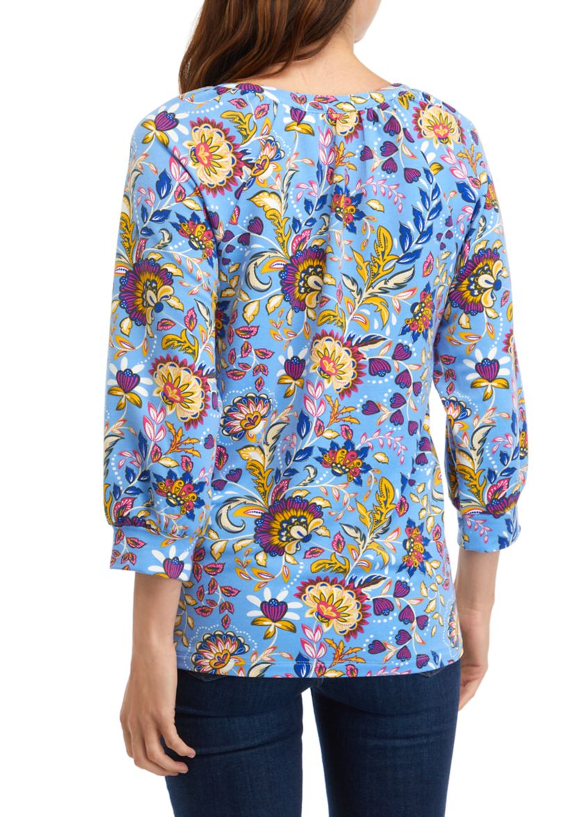 Womens Printed Peasant Top