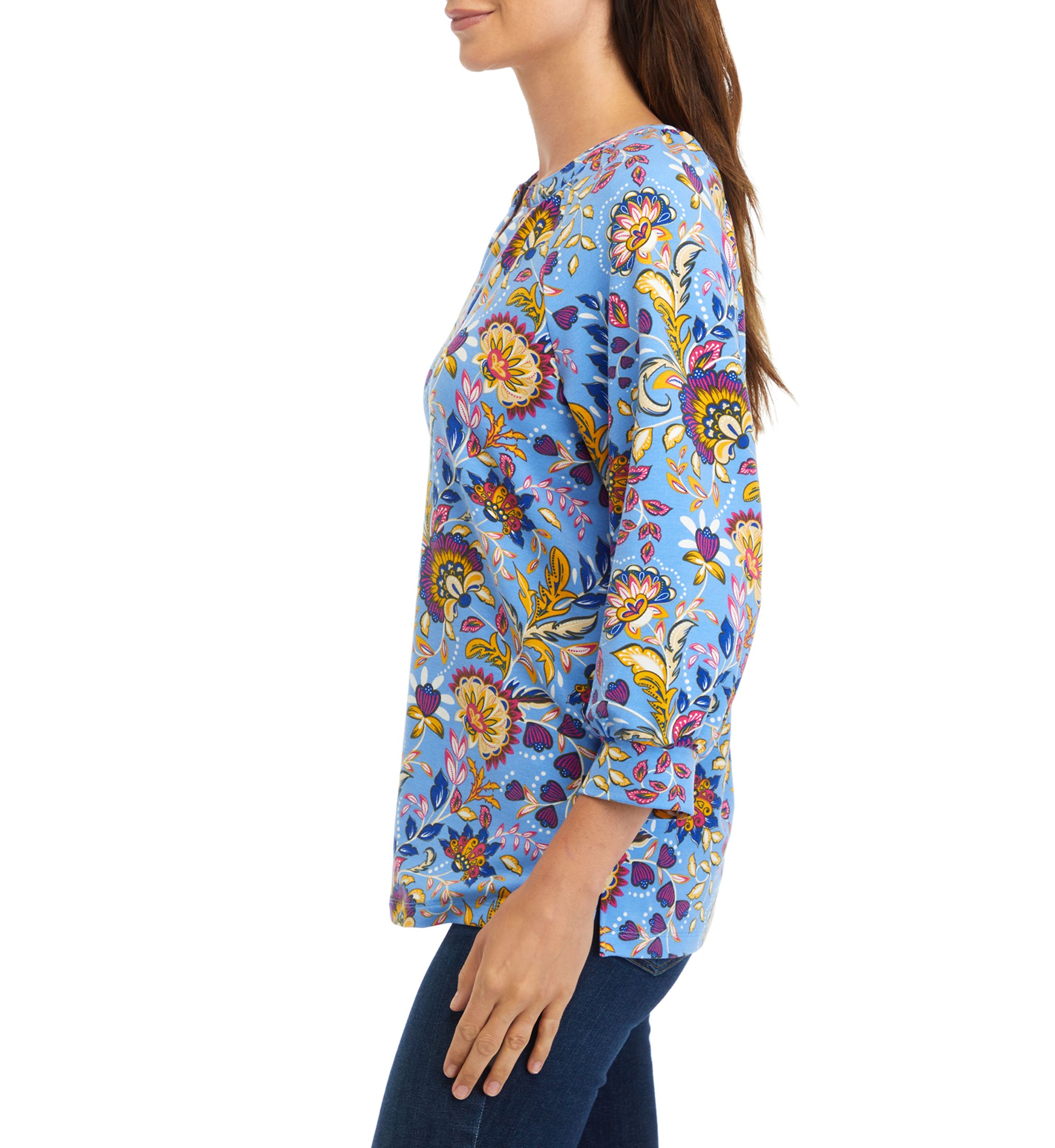 Womens Printed Peasant Top