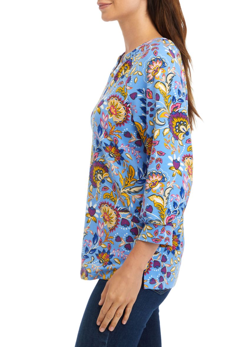 Womens Printed Peasant Top