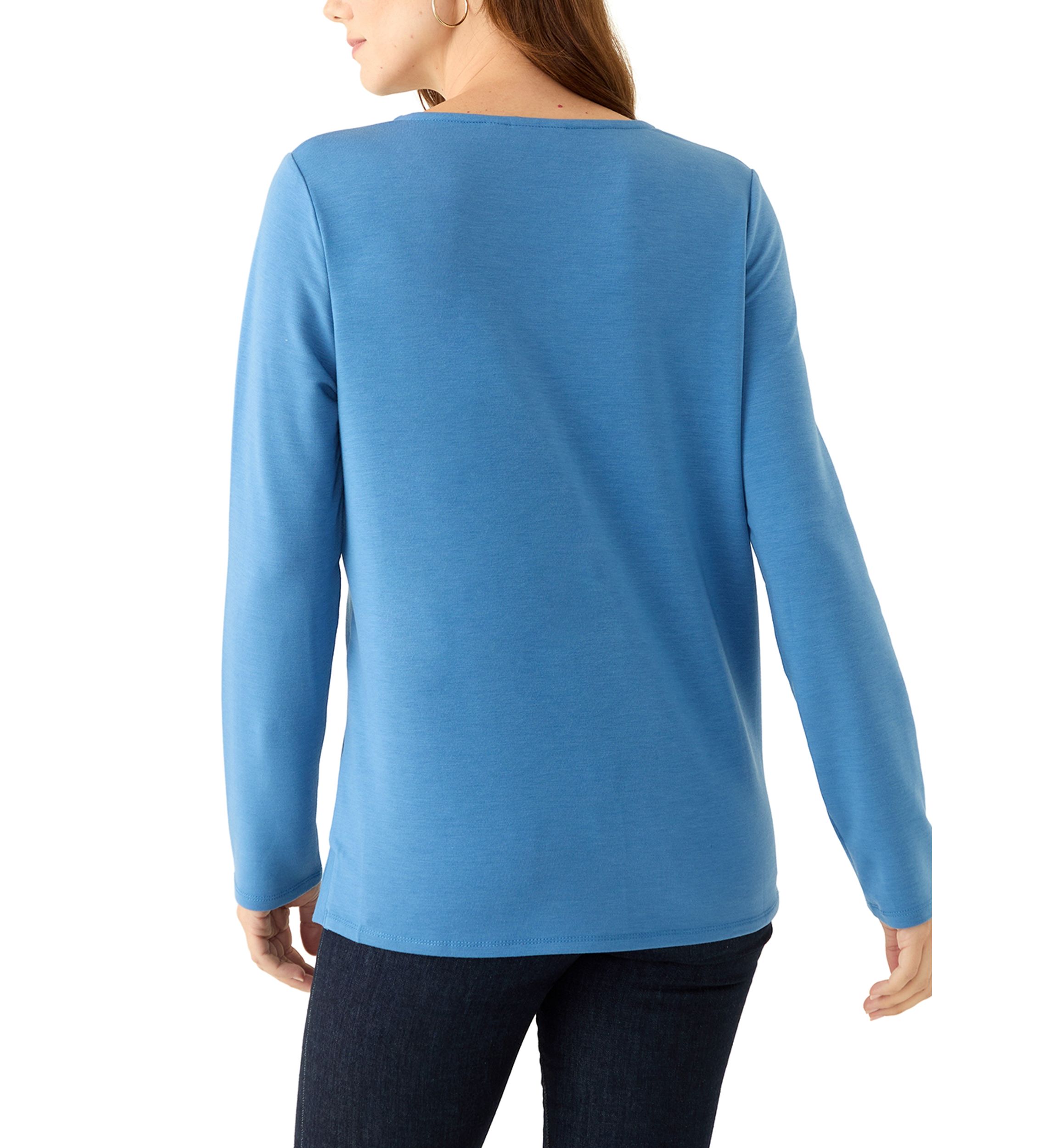Petite Long Sleeve Split Neck Tunic Top