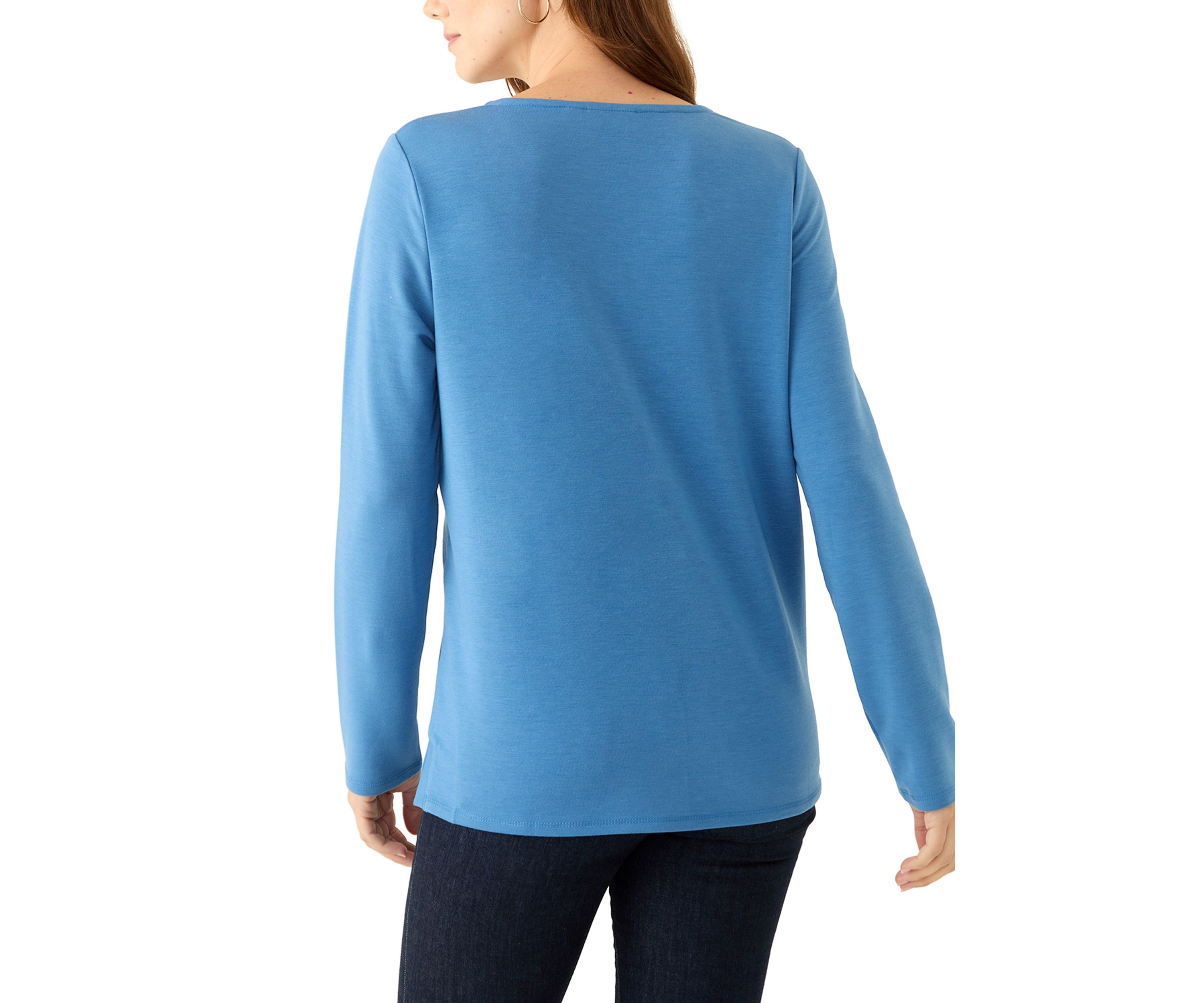 Petite Long Sleeve Split Neck Tunic Top