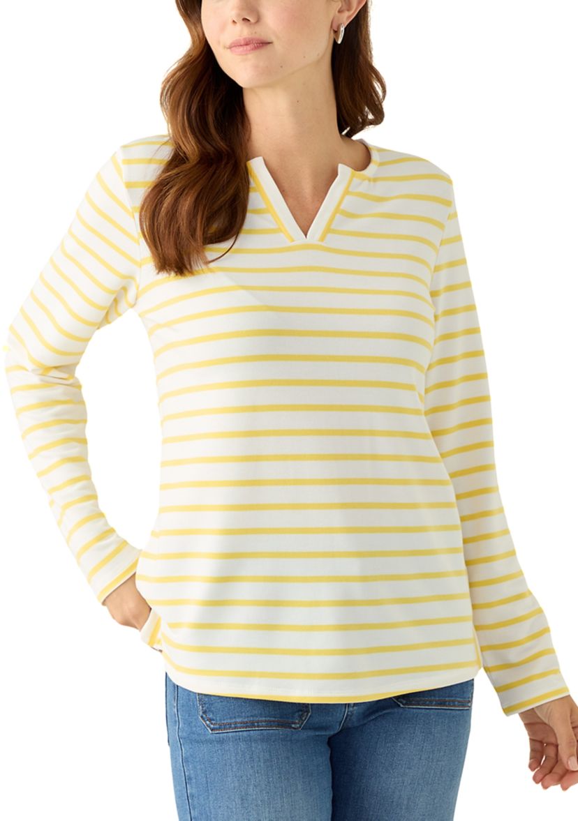 Petite Long Sleeve Split Neck Tunic Top