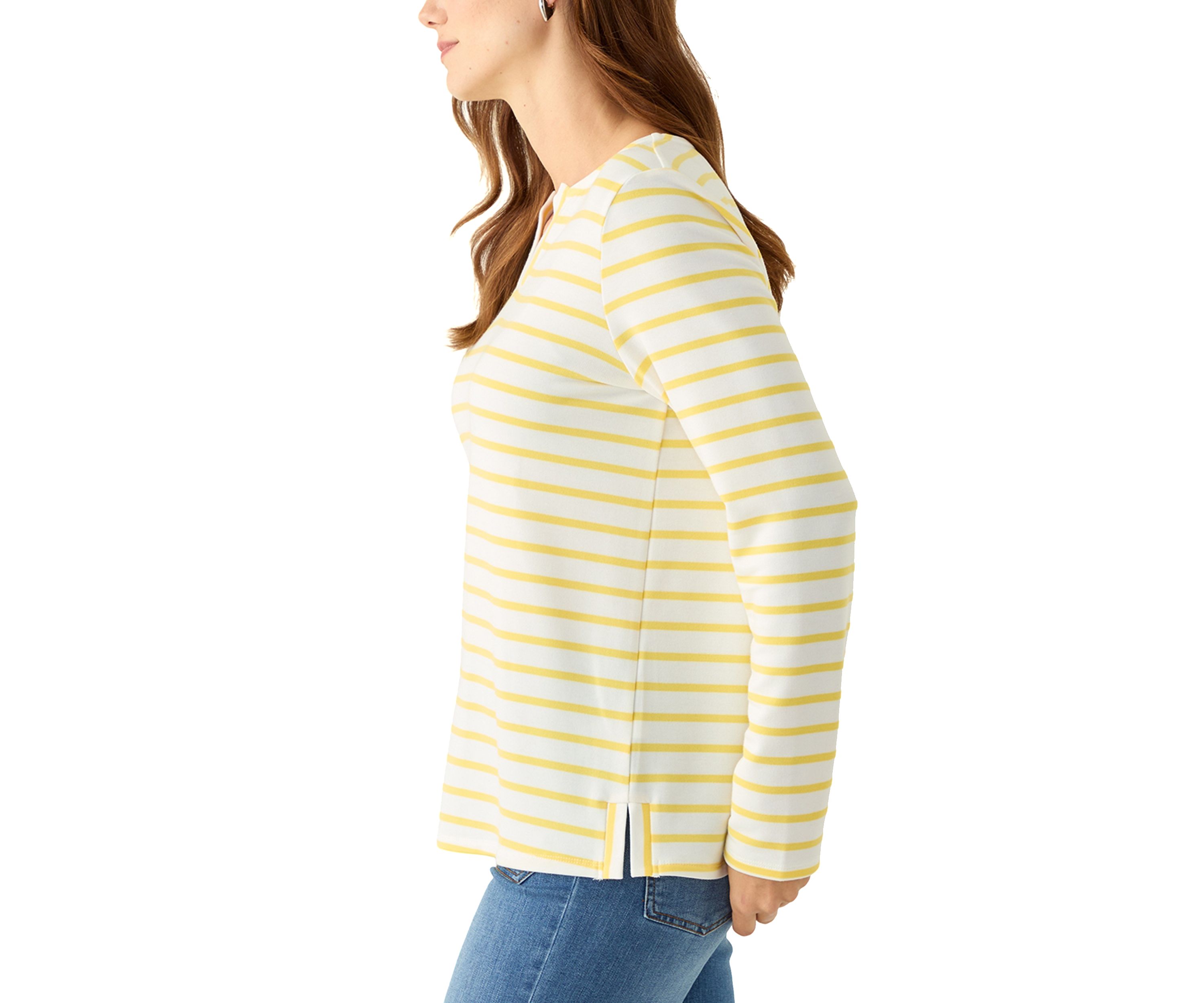 Petite Long Sleeve Split Neck Tunic Top