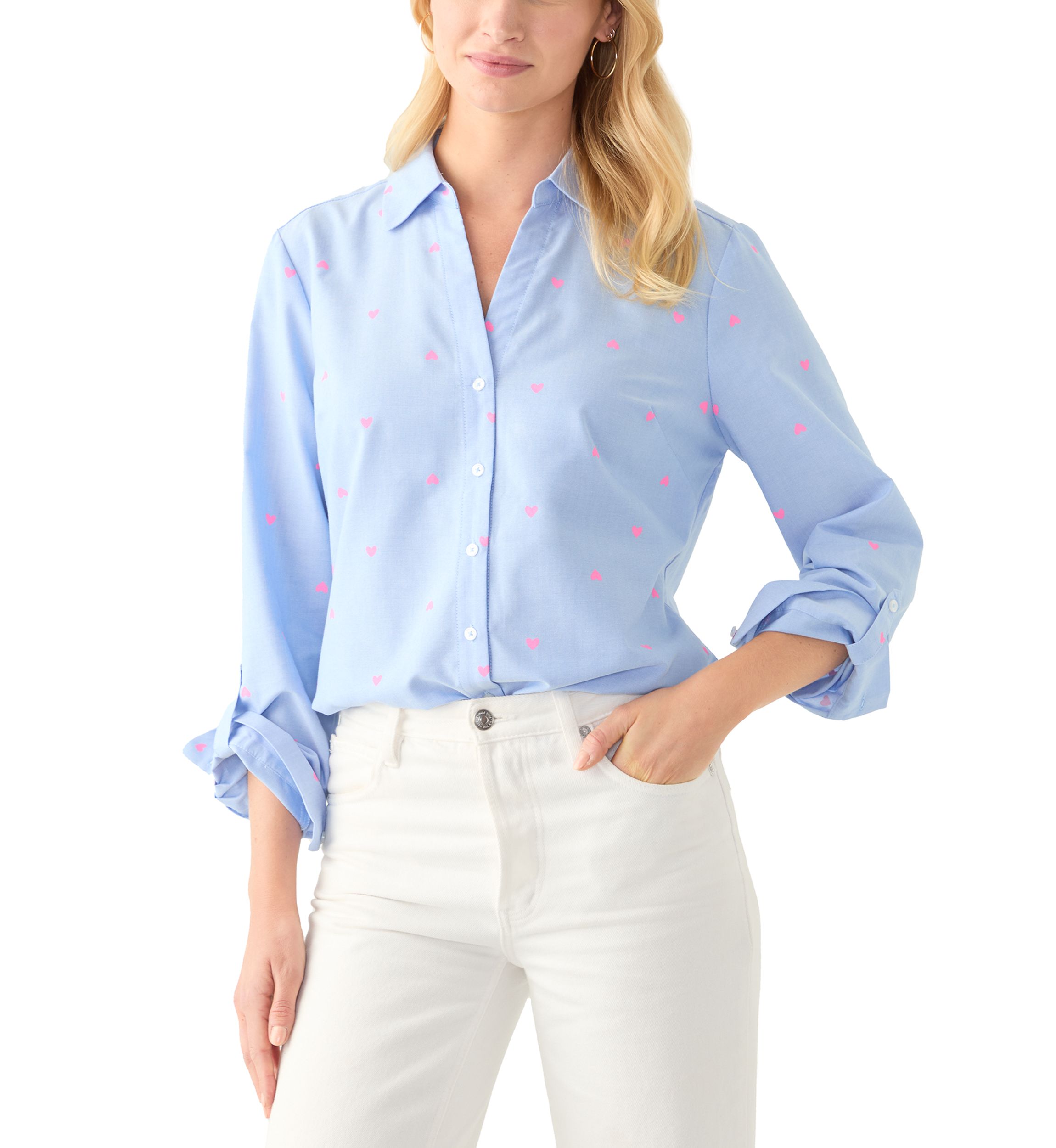 Petite Roll Tab Sleeve Collared Shirt
