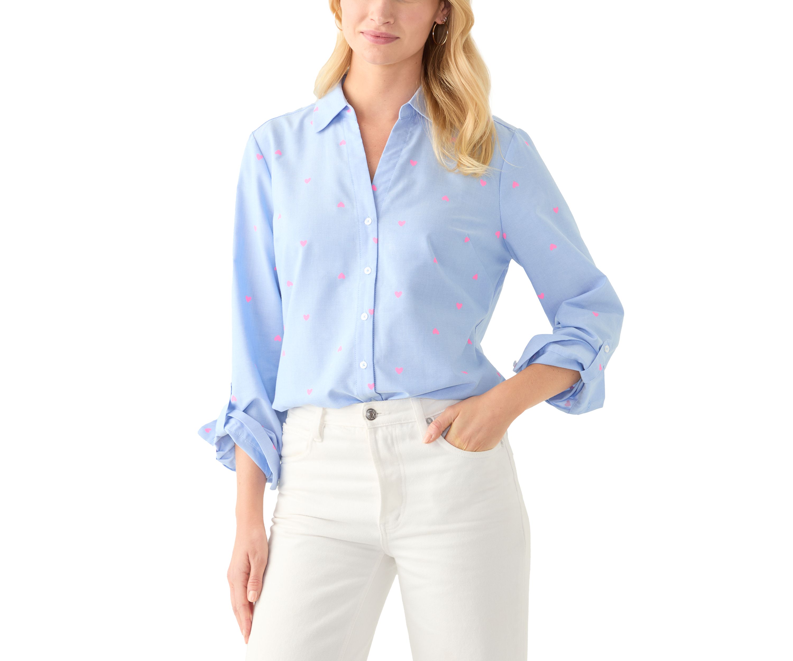 Petite Roll Tab Sleeve Collared Shirt