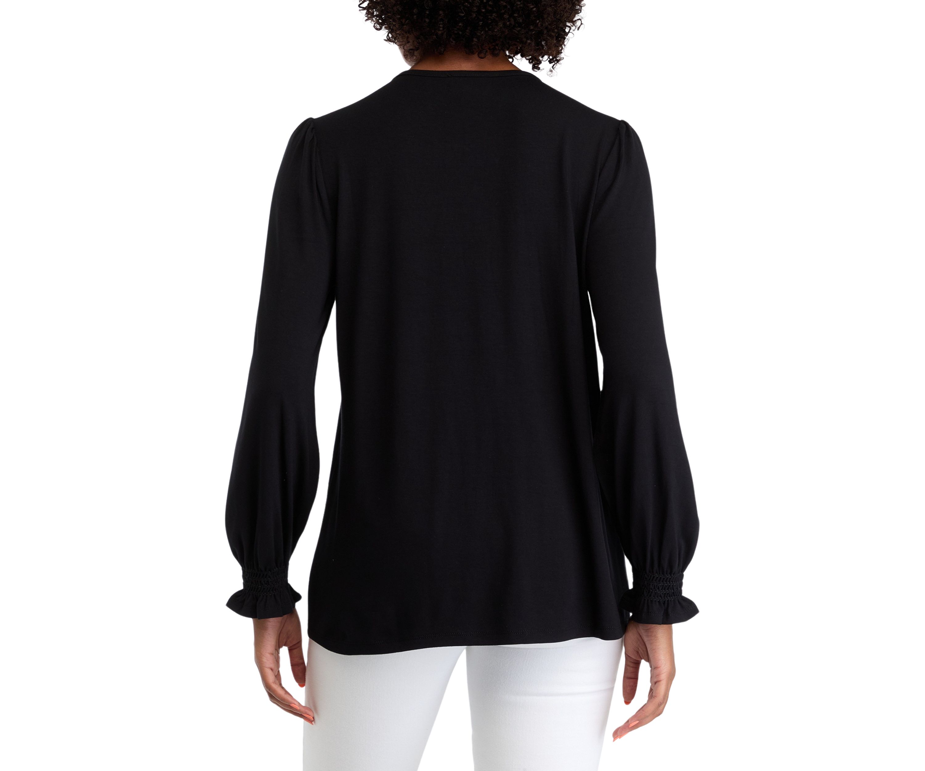Womens Long Sleeve Top with Smocking at Yoke