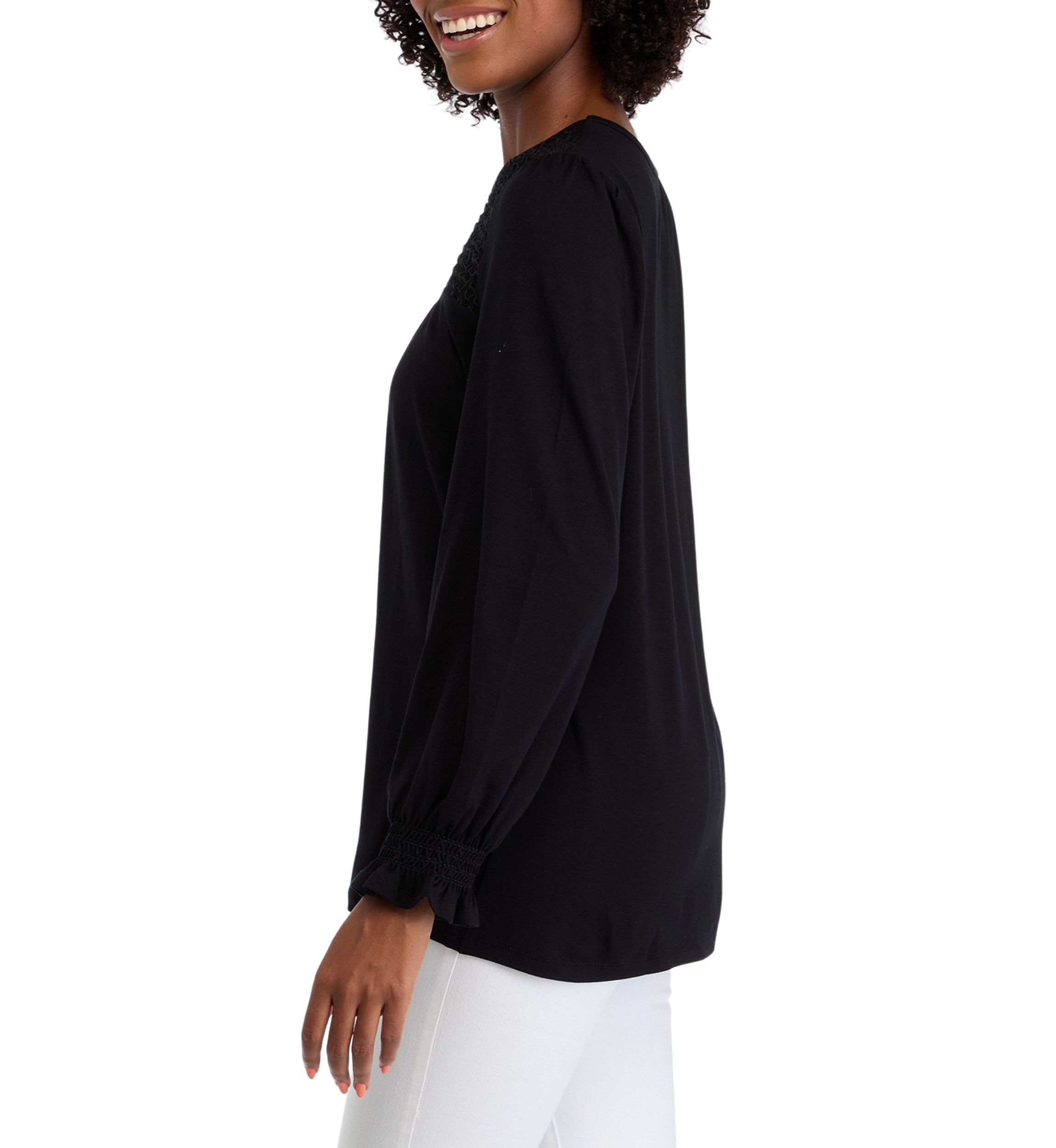 Womens Long Sleeve Top with Smocking at Yoke