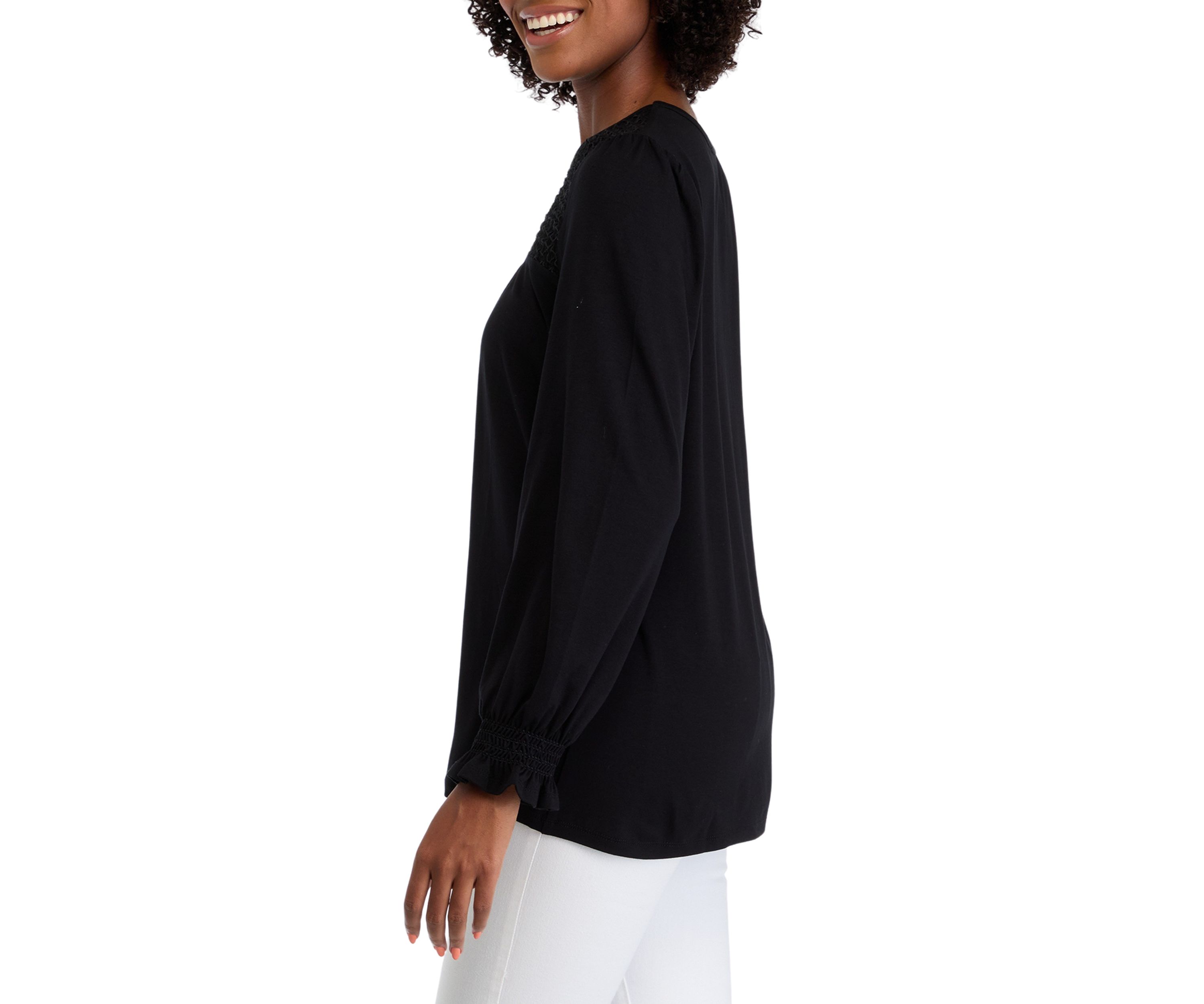 Womens Long Sleeve Top with Smocking at Yoke