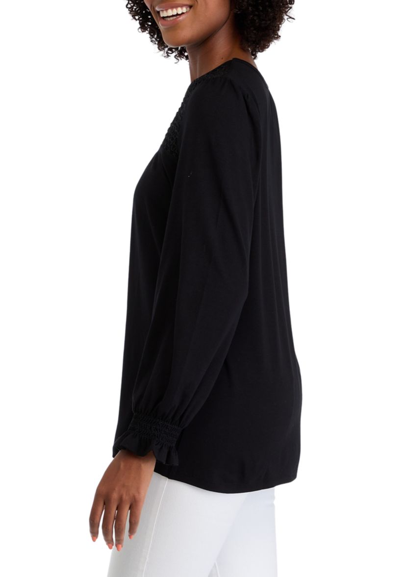 Womens Long Sleeve Top with Smocking at Yoke
