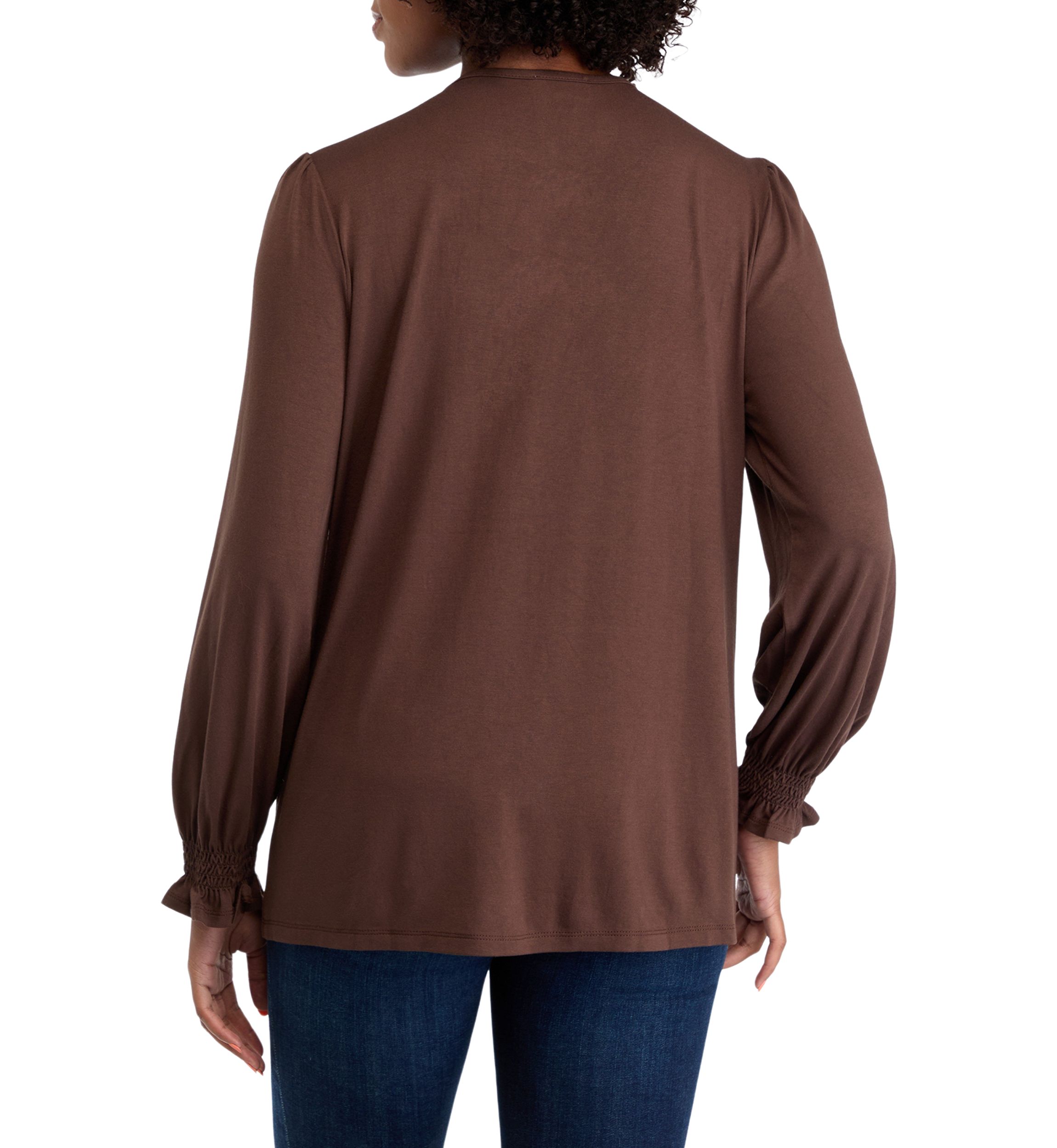 Petite Long Sleeve Juliana Crepe Blouse with Smocking