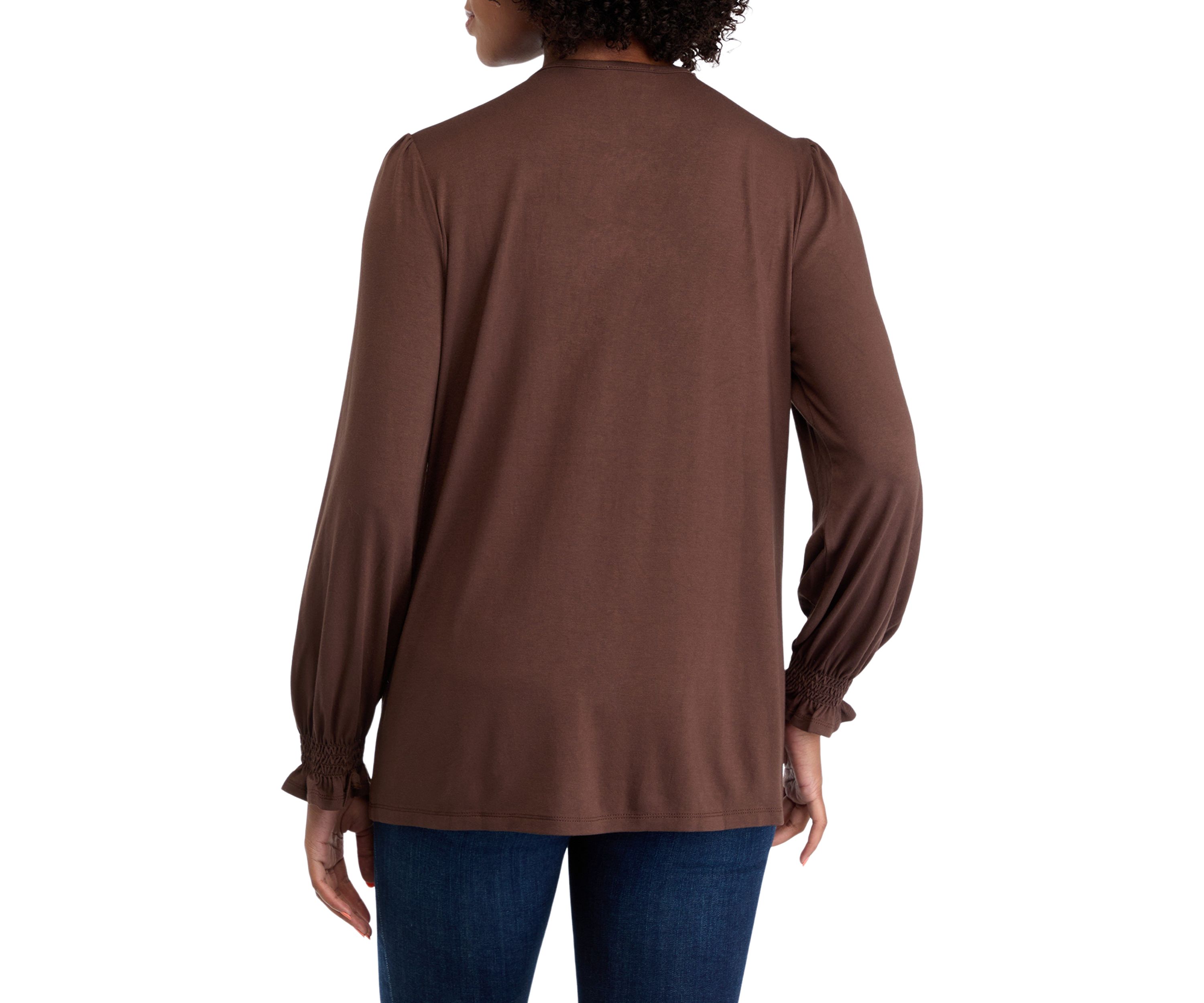 Petite Long Sleeve Juliana Crepe Blouse with Smocking