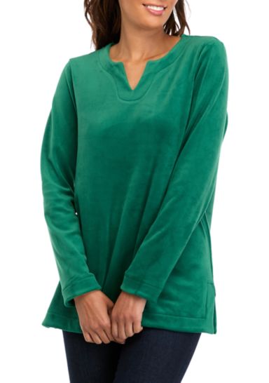 Women's Long Sleeve Velour Notch Tunic Top 
