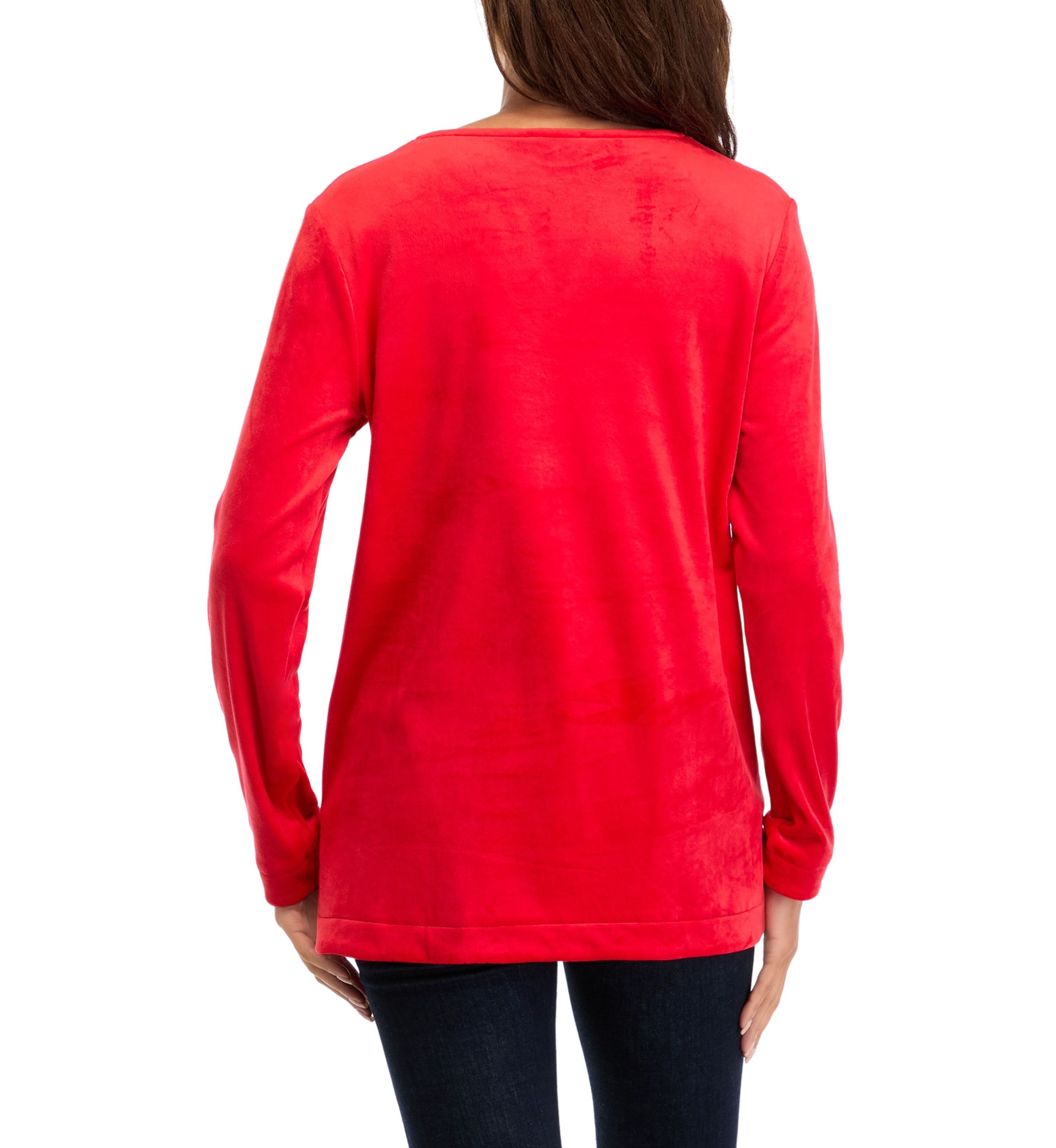 Petite Long Sleeve Velour Split Neck Tunic Top