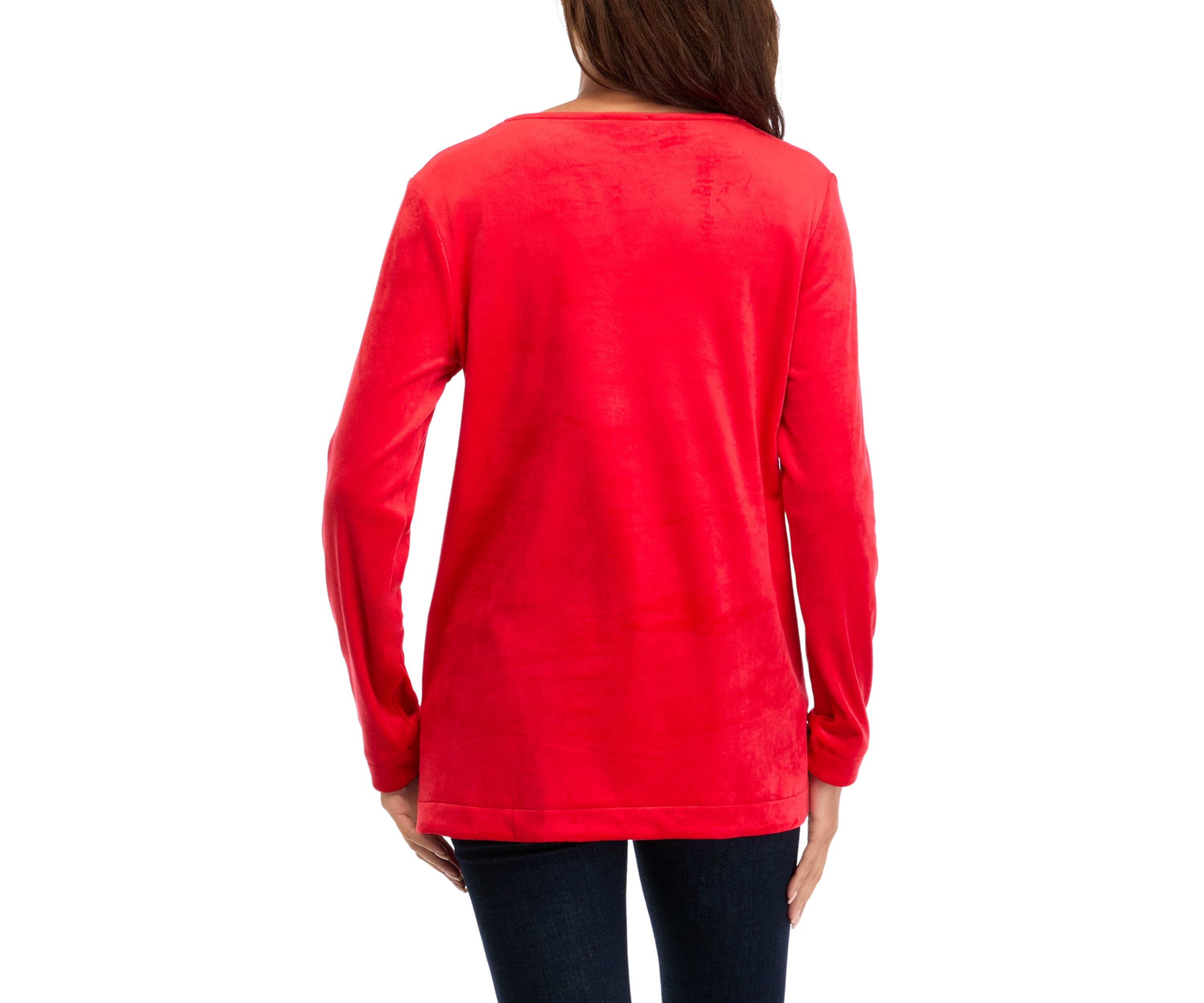 Petite Long Sleeve Velour Split Neck Tunic Top