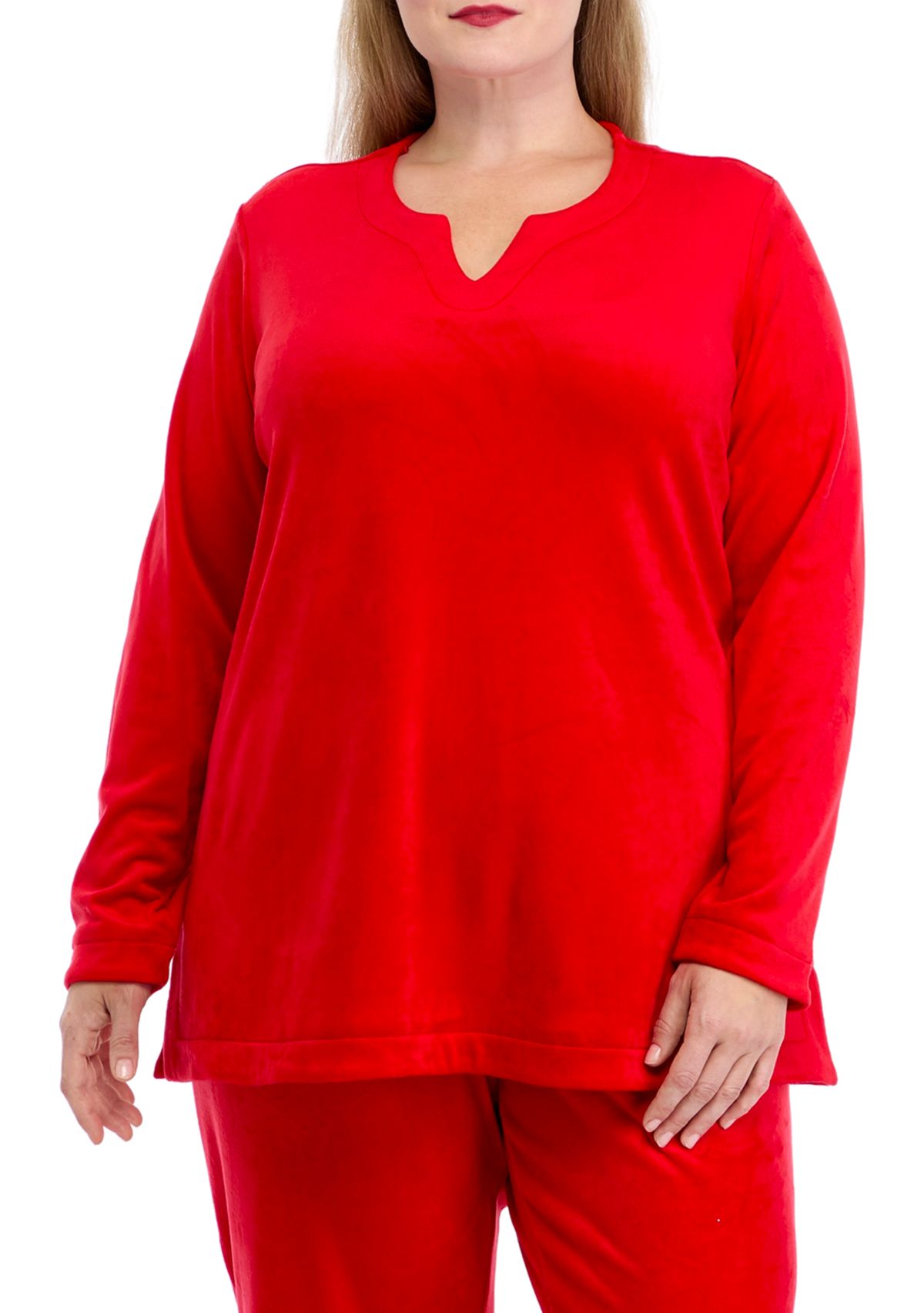 Plus Size Velour Split Neck Top
