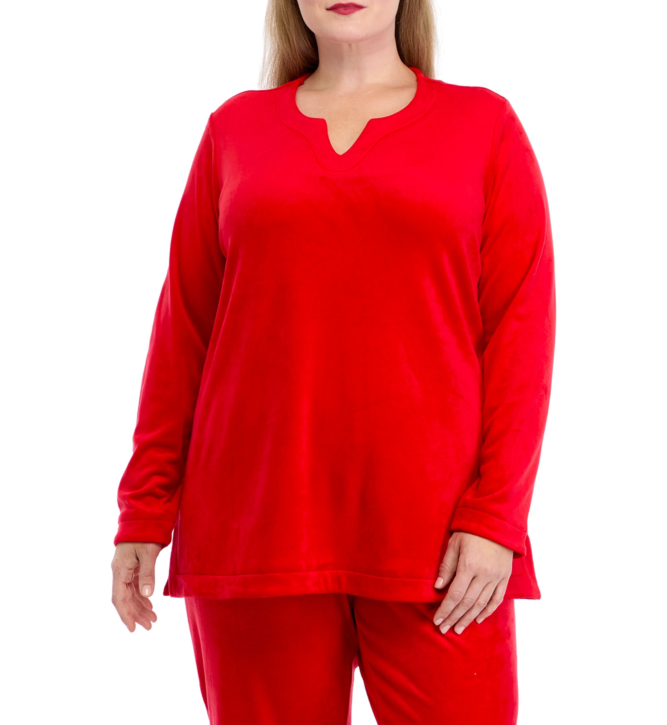 Plus Size Velour Split Neck Top
