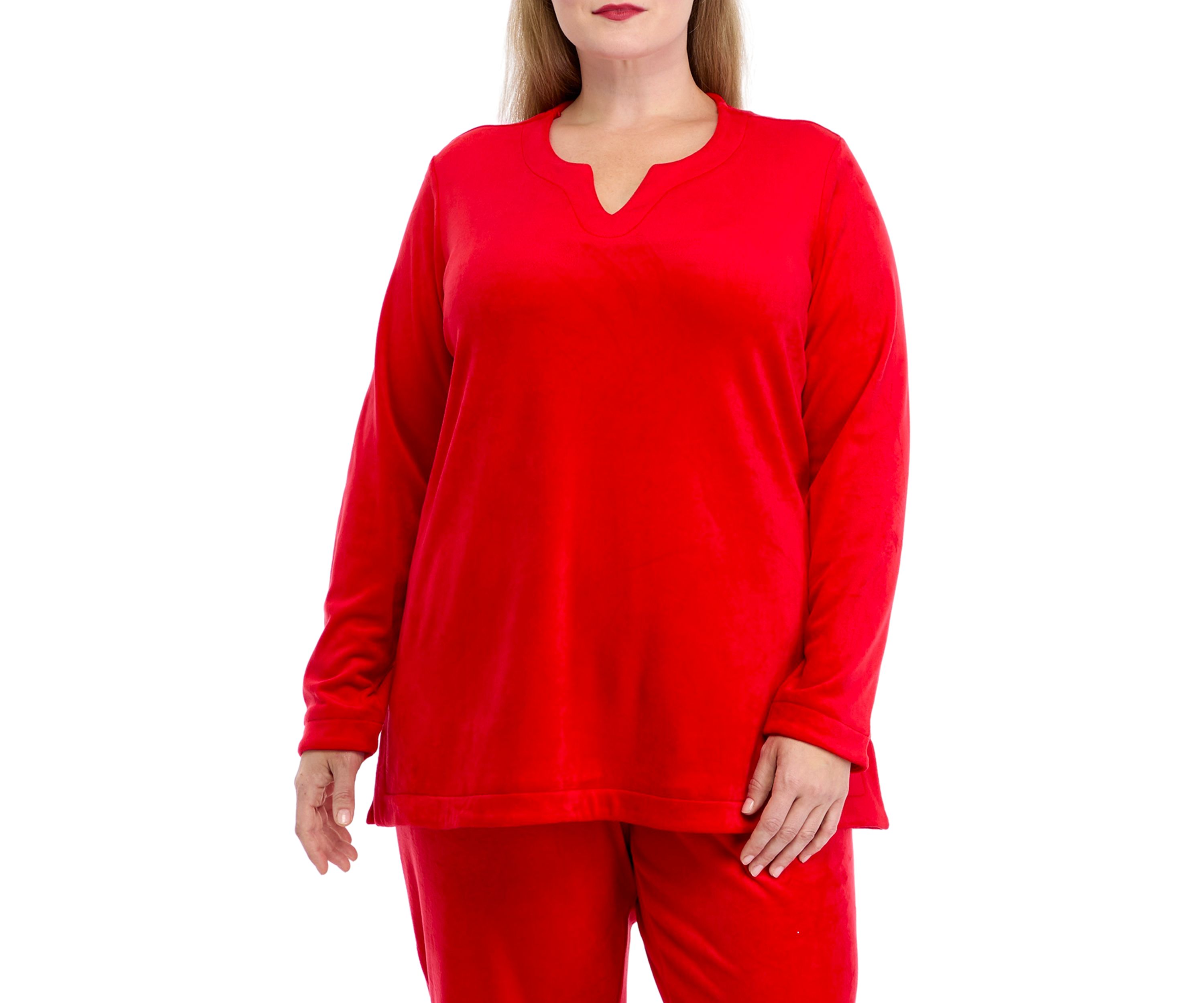 Plus Size Velour Split Neck Top