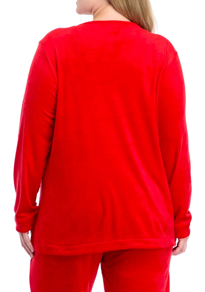 Plus Size Velour Split Neck Top