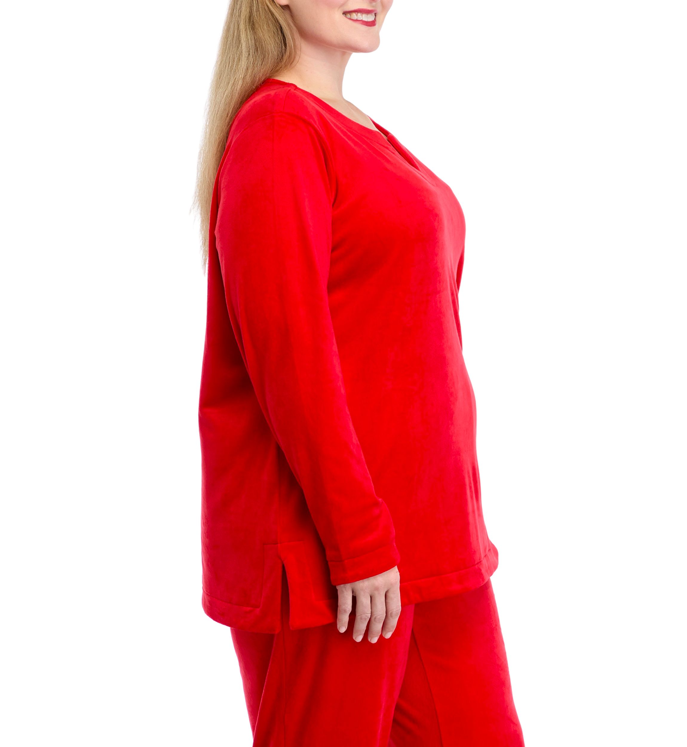 Plus Size Velour Split Neck Top