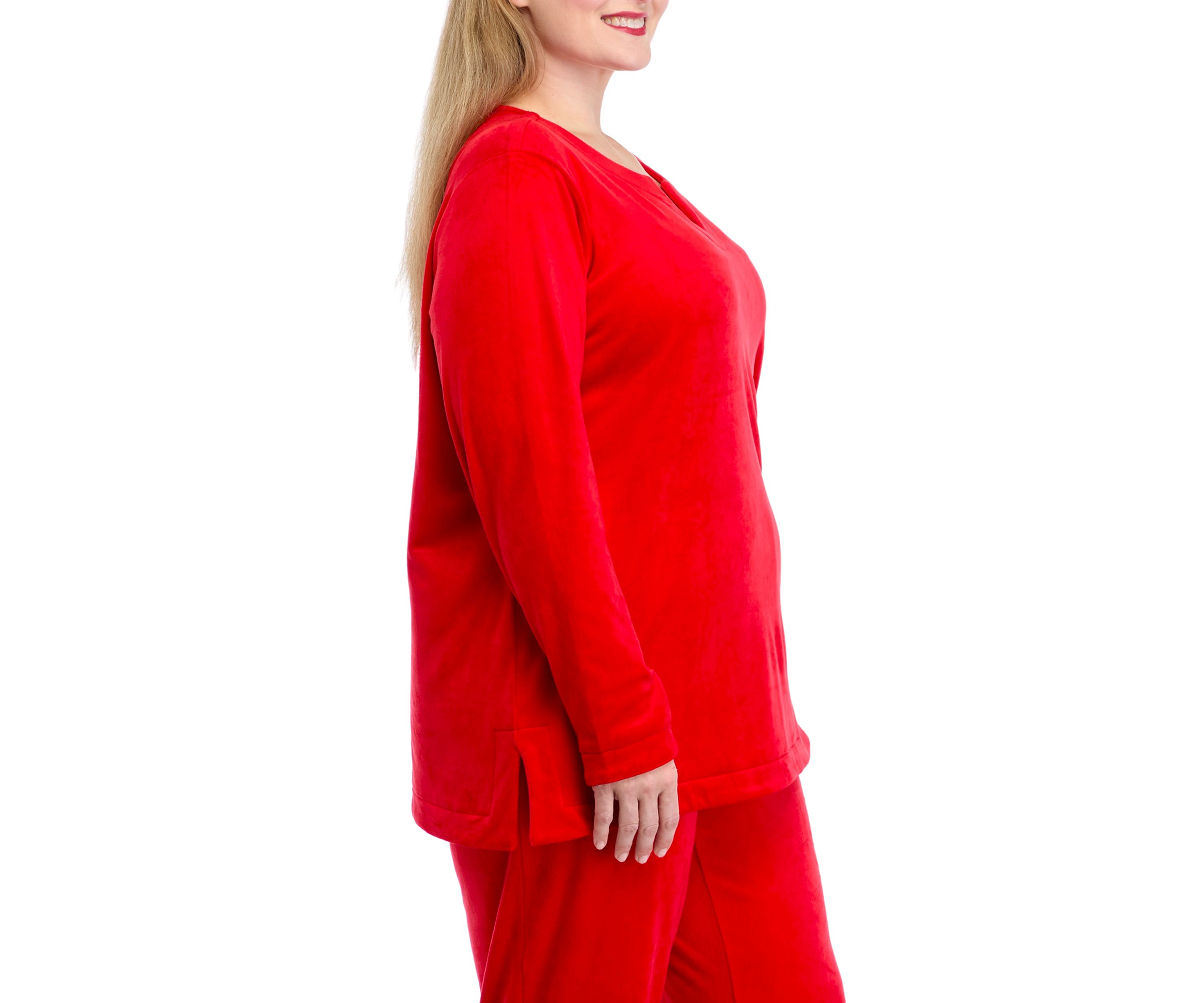 Plus Size Velour Split Neck Top