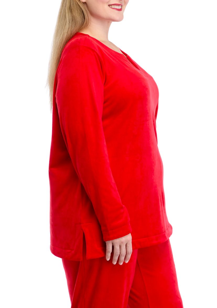 Plus Size Velour Split Neck Top