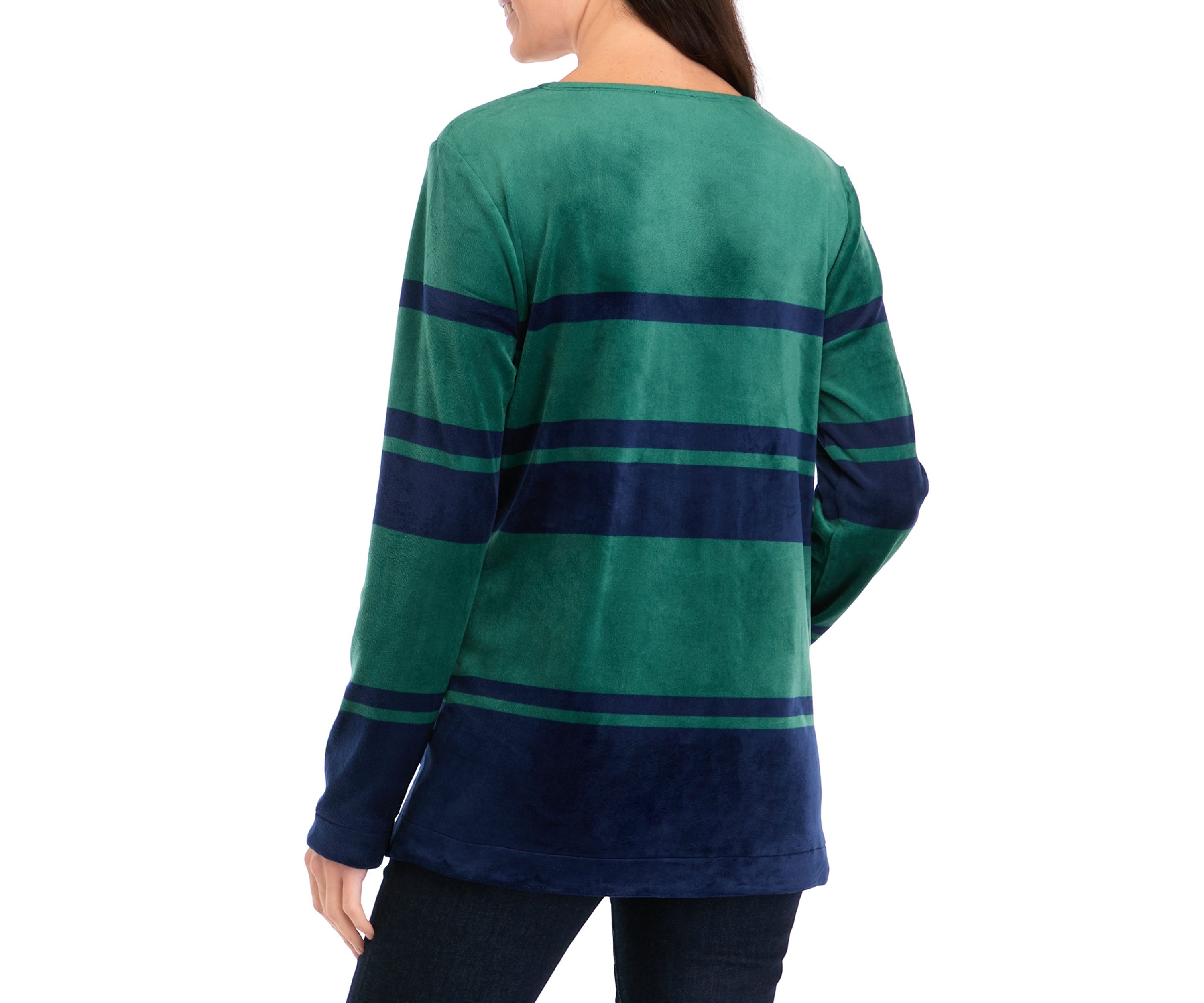 Petite Long Sleeve Velour Split Neck Tunic Top