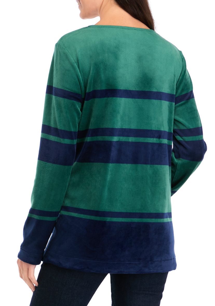 Petite Long Sleeve Velour Split Neck Tunic Top