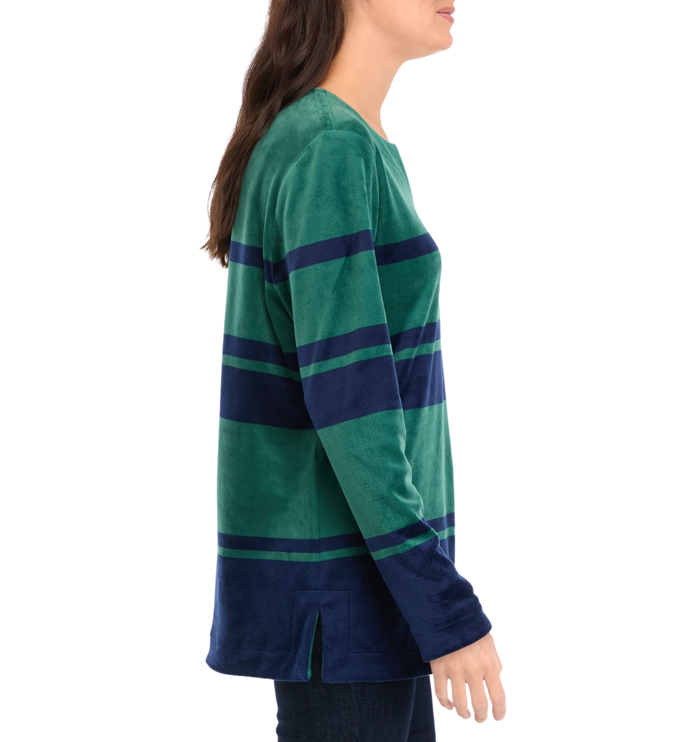 Petite Long Sleeve Velour Split Neck Tunic Top