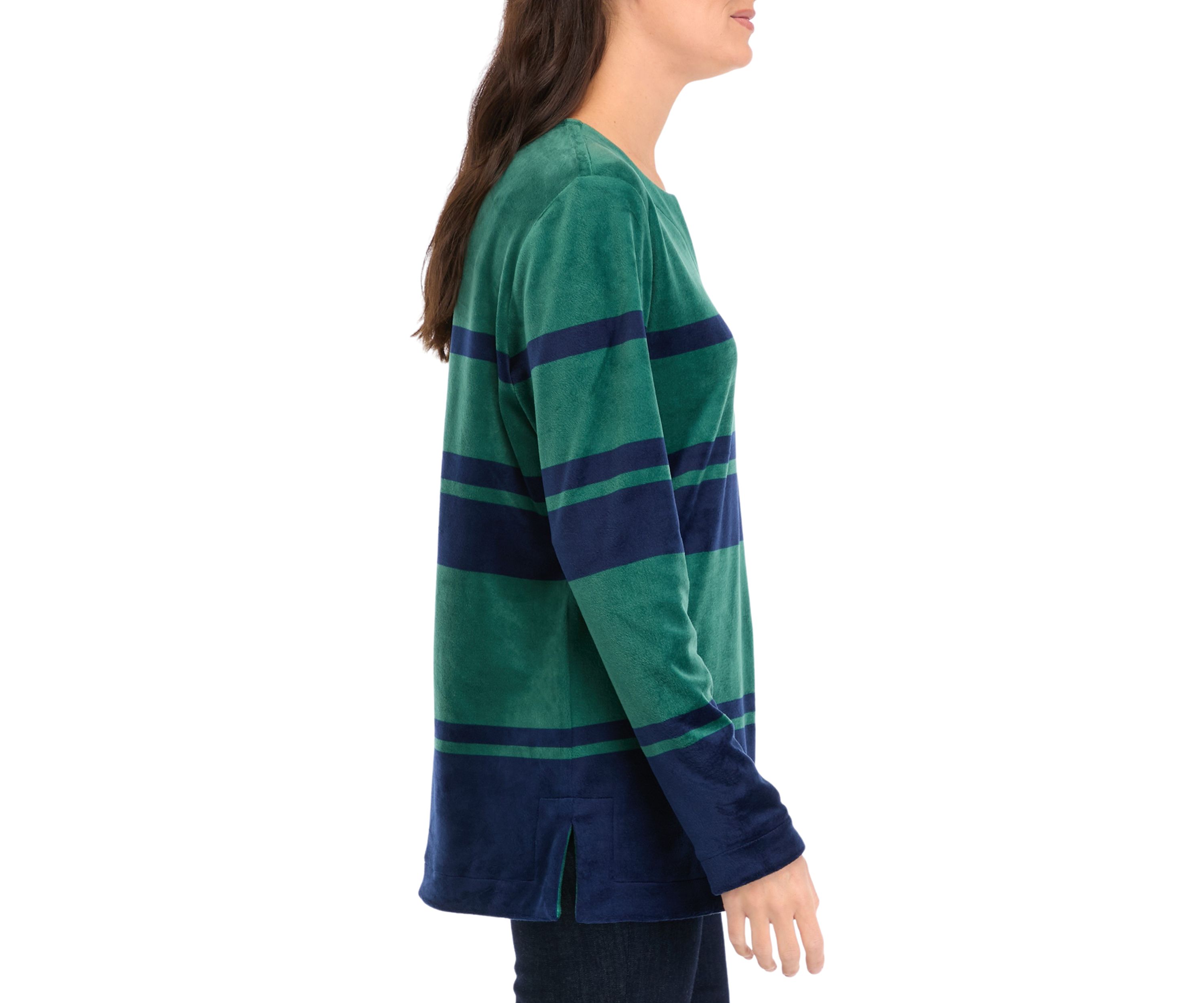 Petite Long Sleeve Velour Split Neck Tunic Top