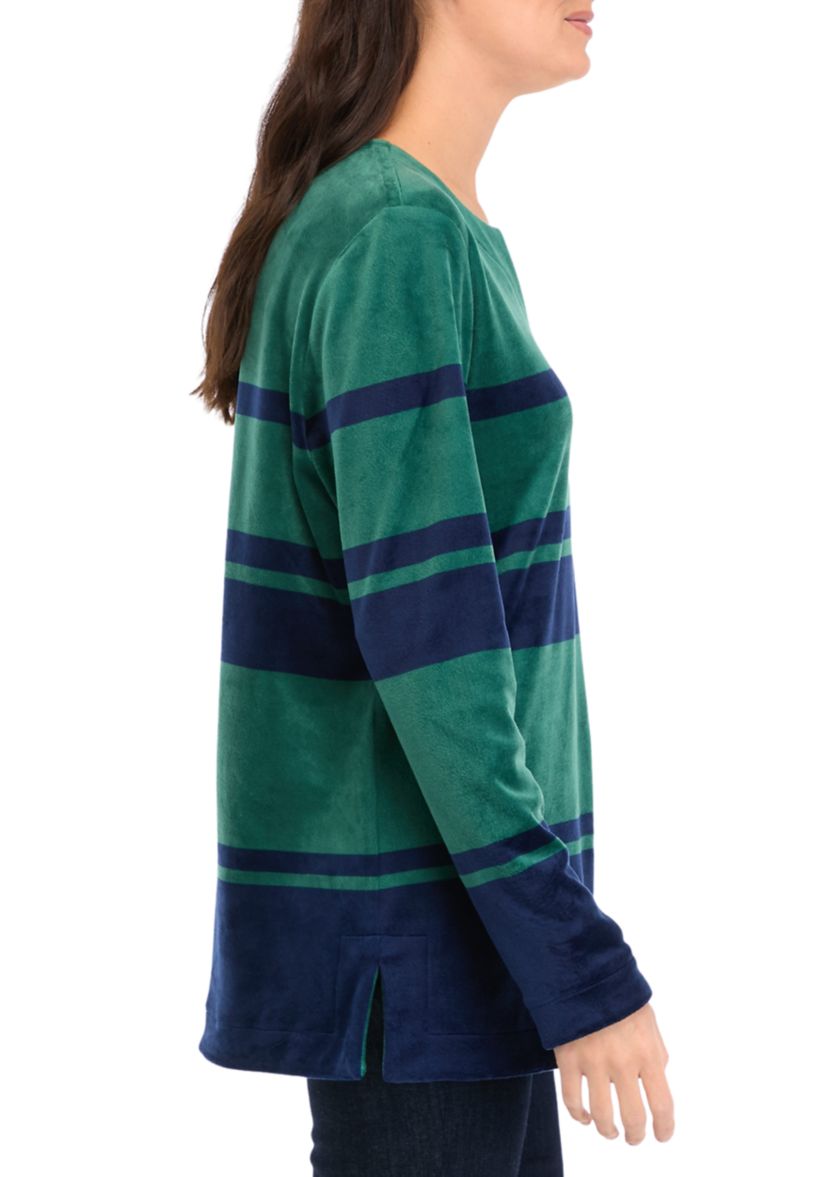 Petite Long Sleeve Velour Split Neck Tunic Top