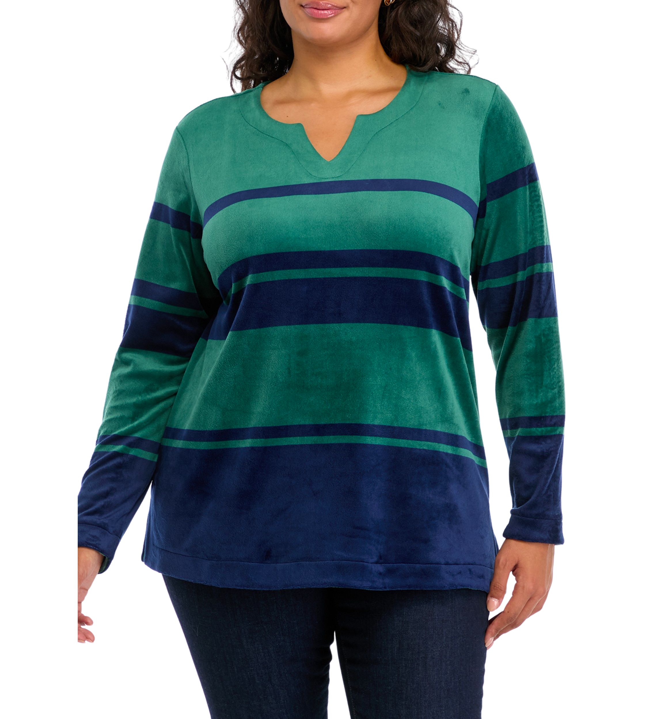 Plus Size Velour Striped Top 