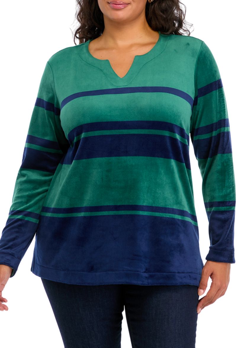 Plus Size Velour Striped Top 