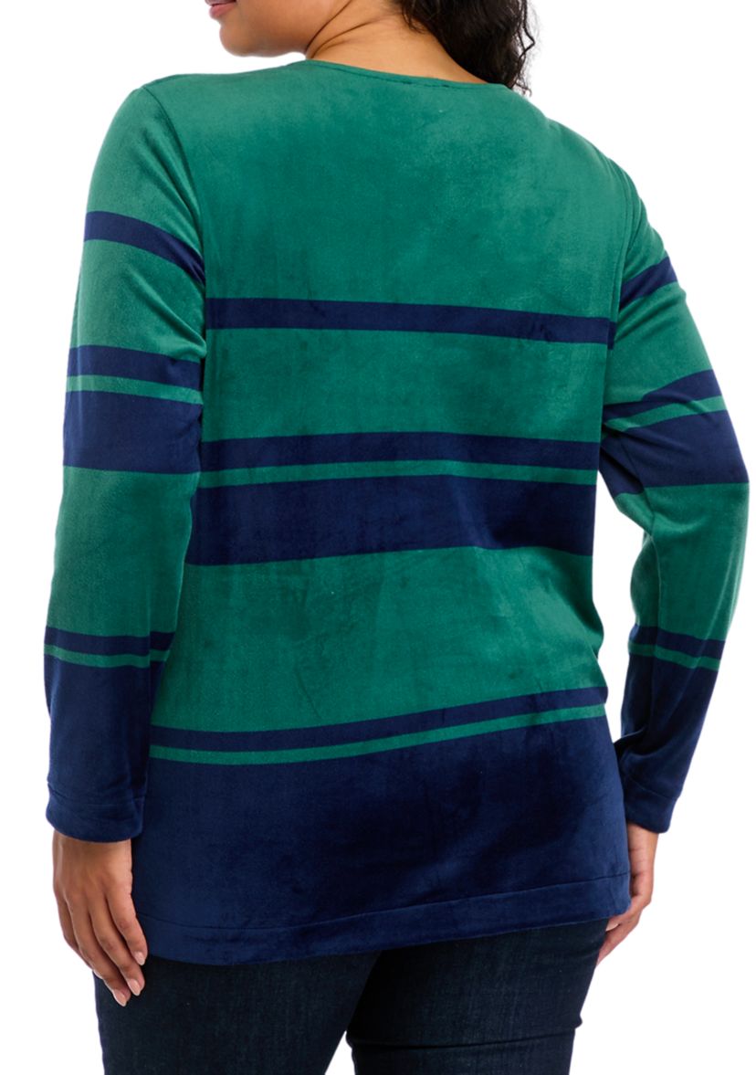 Plus Size Velour Striped Top 