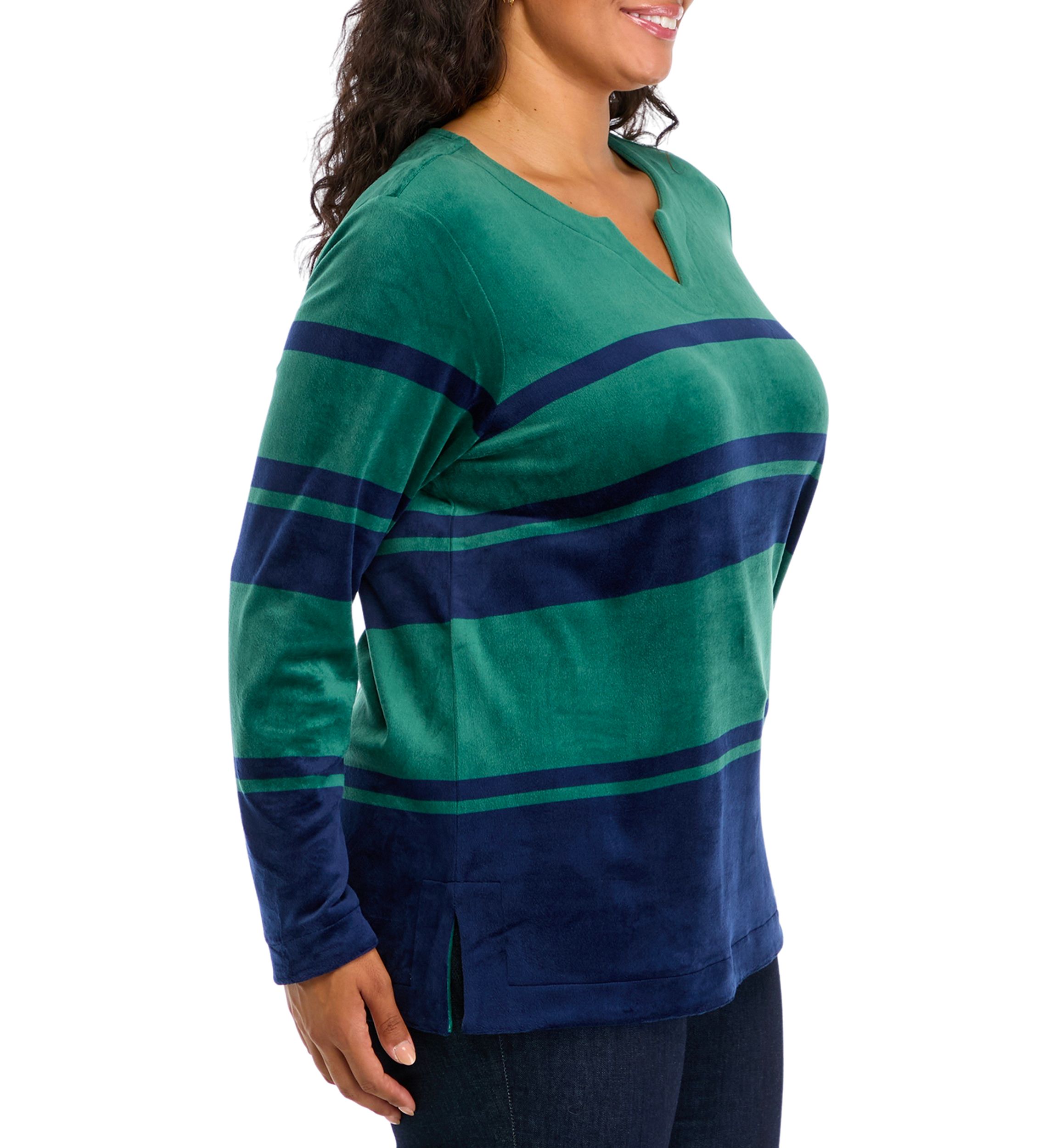 Plus Size Velour Striped Top 