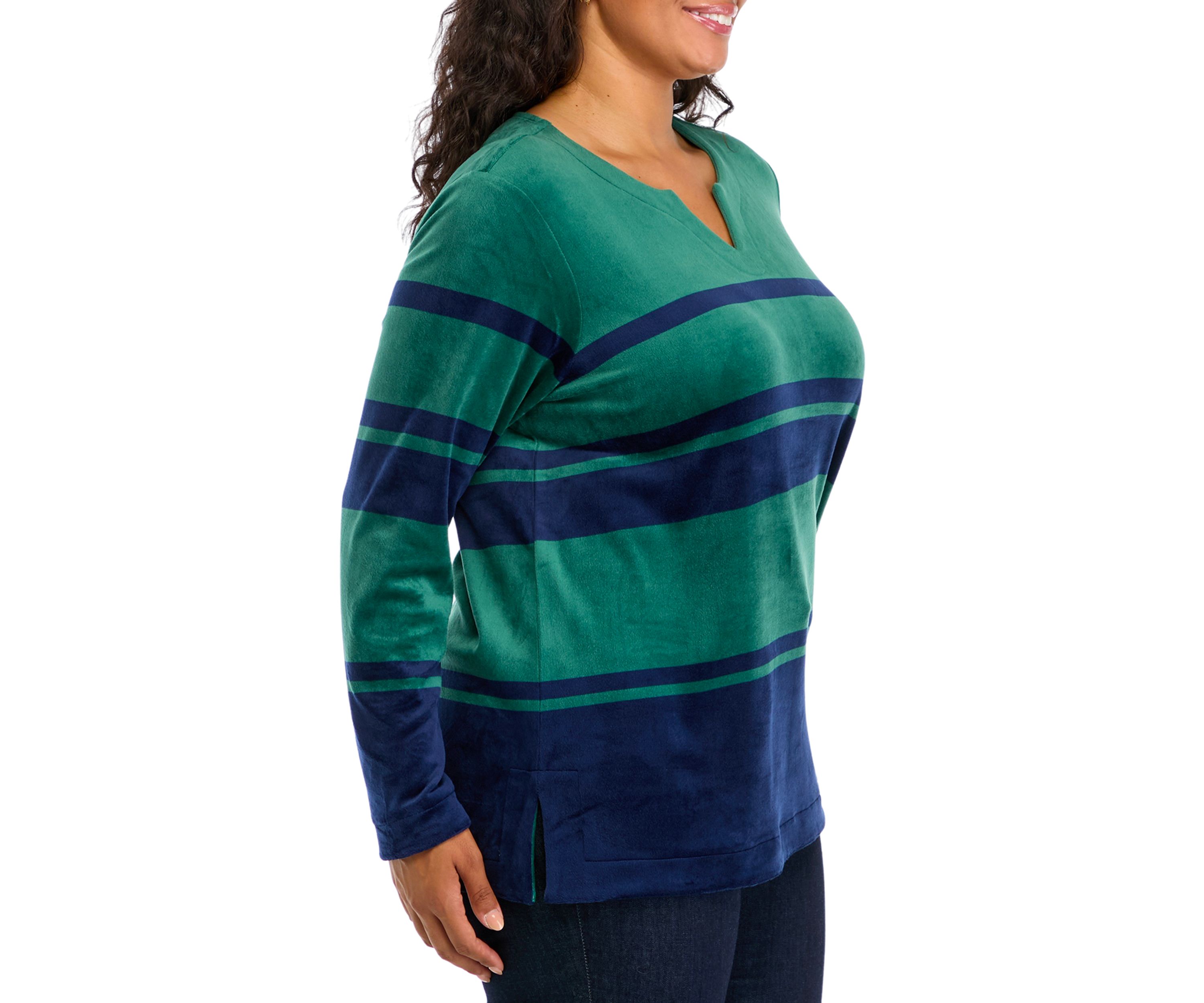 Plus Size Velour Striped Top 