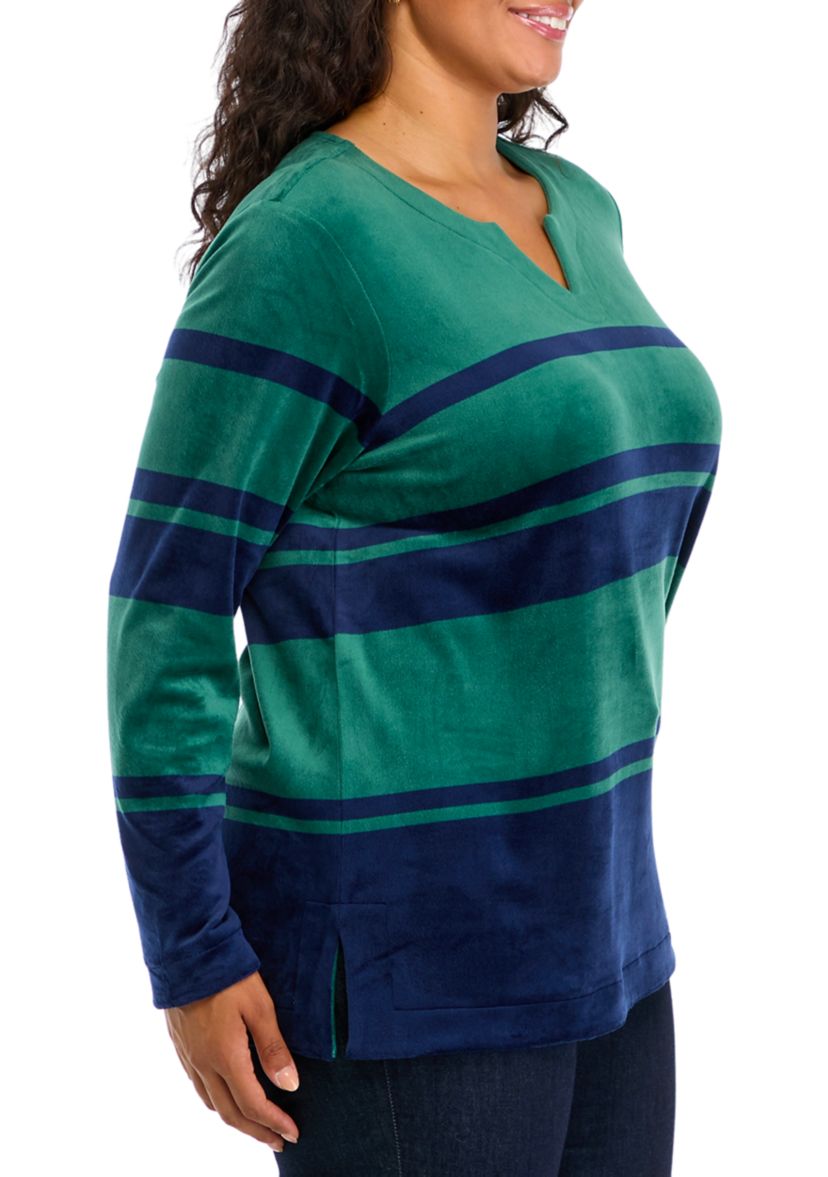 Plus Size Velour Striped Top 