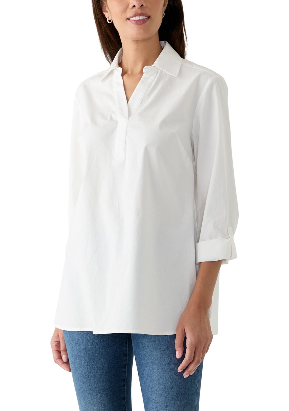 Womens Solid Popover Tunic Top