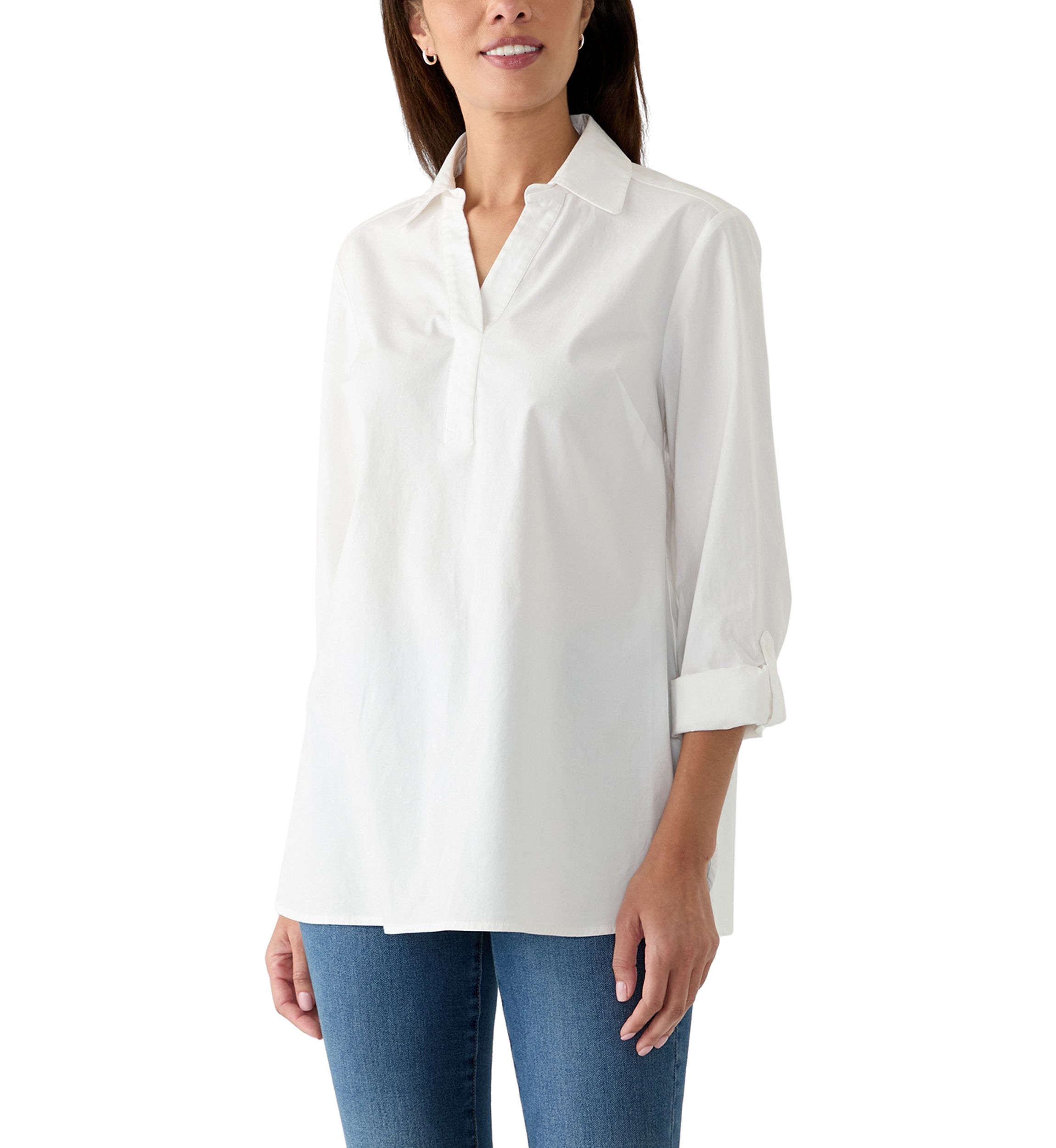 Womens Solid Popover Tunic Top